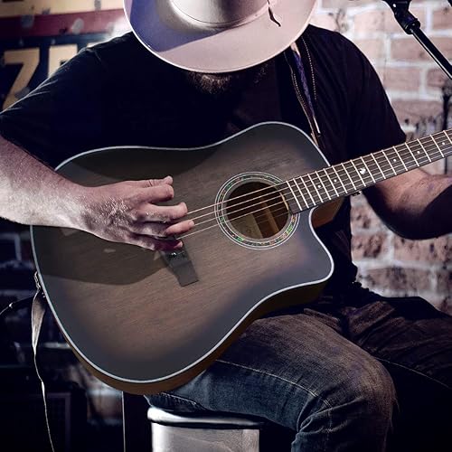 Miniatura 8 de lotmusic Guitarra acústica de 41 pulgadas de tamaño completo Dreadnought Professional Cutaway Folk - Paquete de 6 cuerdas de metal con kit para