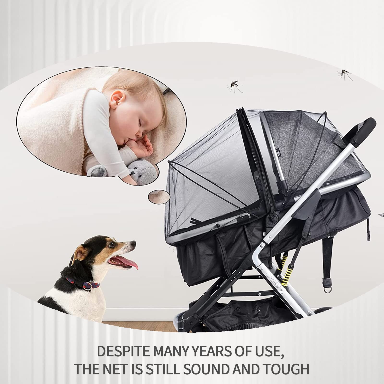 Mosquitera Carrito Bebe Universal,Respirable Red Antimosquitos Bebe con Cremallera,3D PVC Support Red Antiinsectos Malla Encriptada para Capazo,Silla de Paseo,Cuna de Viaje(Negro)