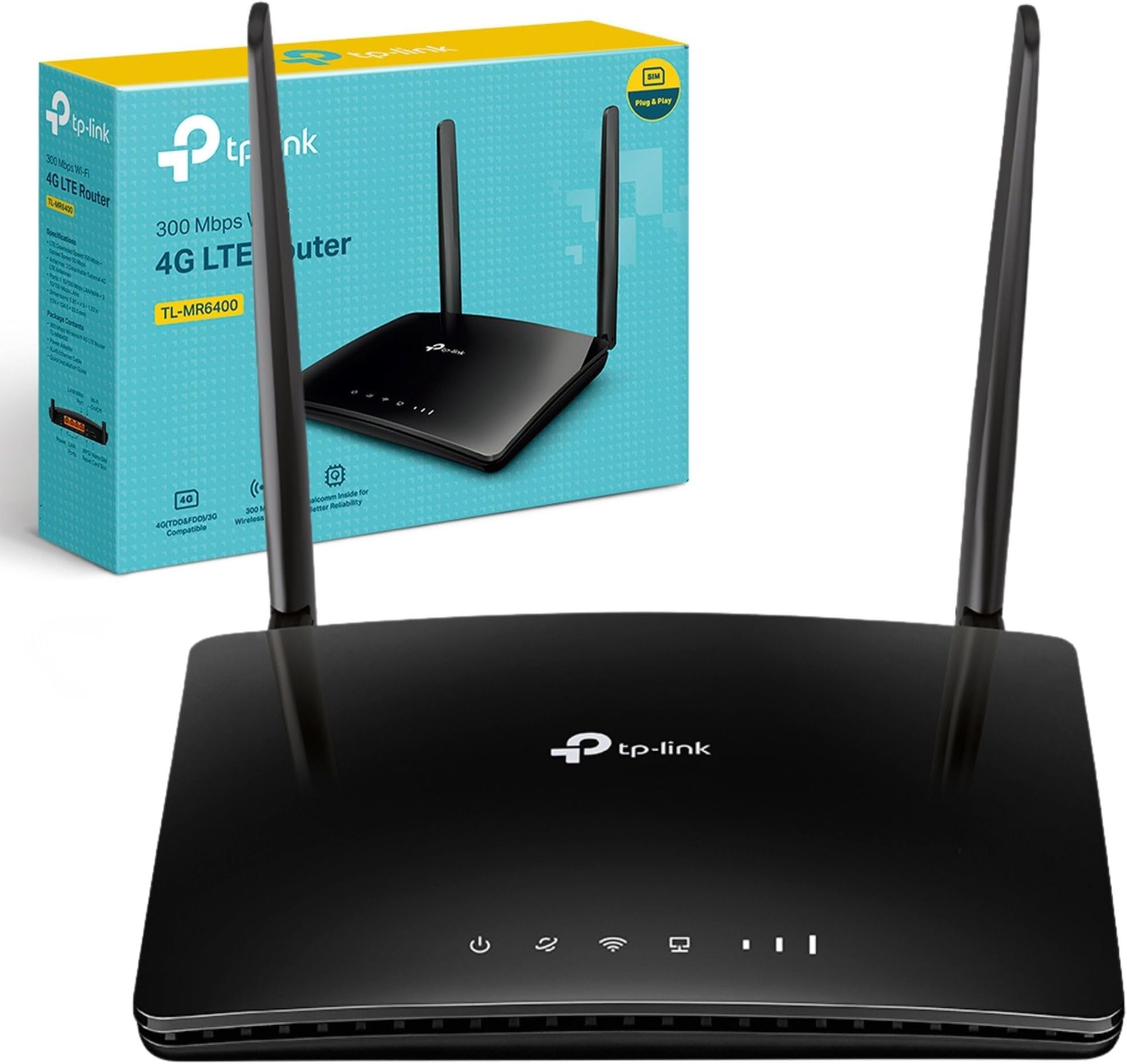 TP-Link TL-MR6400 4G LTE WiFi Router, SIM Card Slot, 4G Router, 4 LAN Ports, Up to 32 Devices, 2 Antennas, Plug&Play, Parental Controls, Home/Remote, QoS Priority, WAN Connection Backup