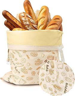 Bienenwachs Brotbeutel für Sauerteig, Großer Wiederverwendbarer Brotbeutel mit Bienenwachs und Leinen für längere Frische, Nachhaltige und Waschbare Beutel für Sauerteigbrot (2er Pack)