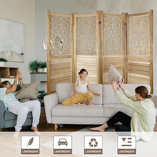 Miniatura 3 de Separadores de habitación de 4 paneles de 56 pies de pantalla de privacidad de madera y pantallas plegables de privacidad separación de habitación