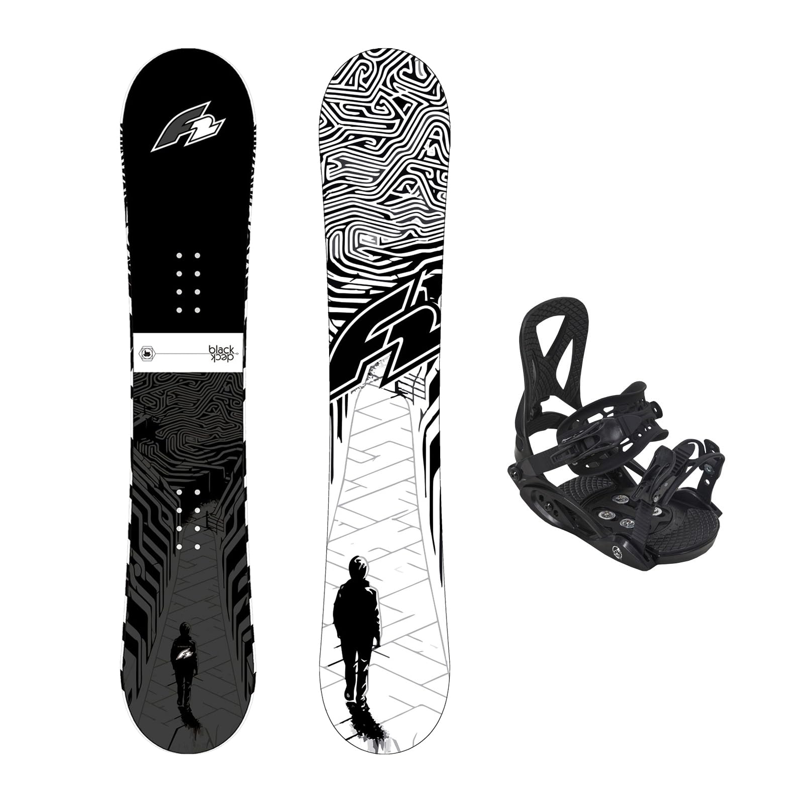 F2 Set Snowboard Junior Black Deck + Pipe Bindung Größen wählbar