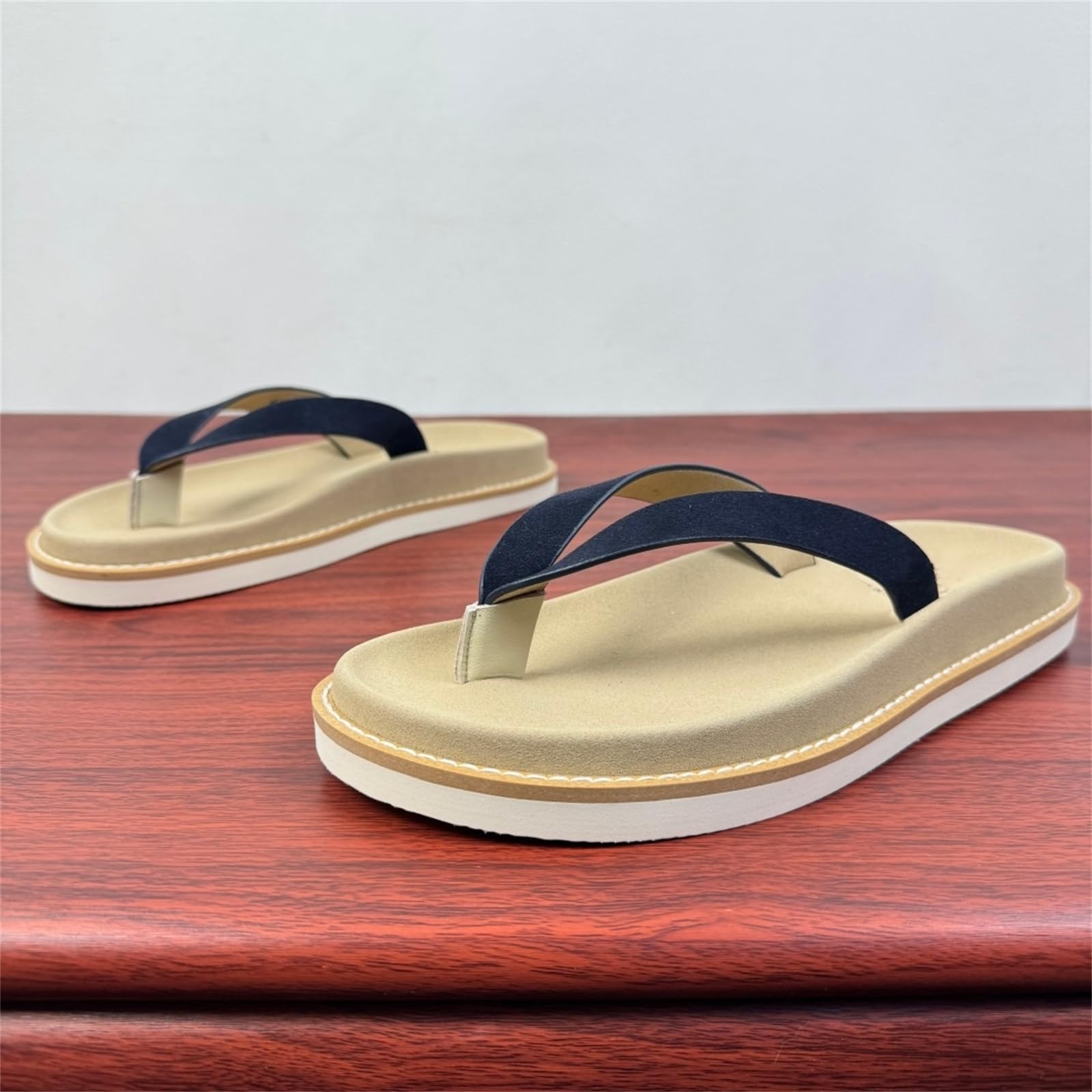 Slides Unisex Poliéster Ante Cruz Correa Chanclas, Plataforma Cosida Tanga Sandalias para Hombres Desgaste Al Aire Libre Diario Casual-blue-38