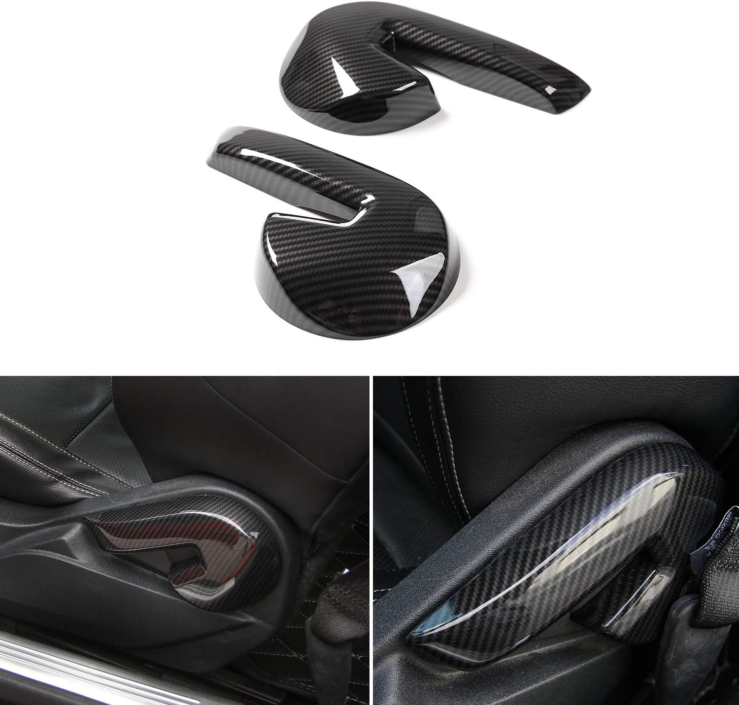 Car Interior Seat Adjust Backrest Handle Button Switch Frame Cover Trim for Ford Mustang 2015 2016 2017 (Carbon Fiber Grain)