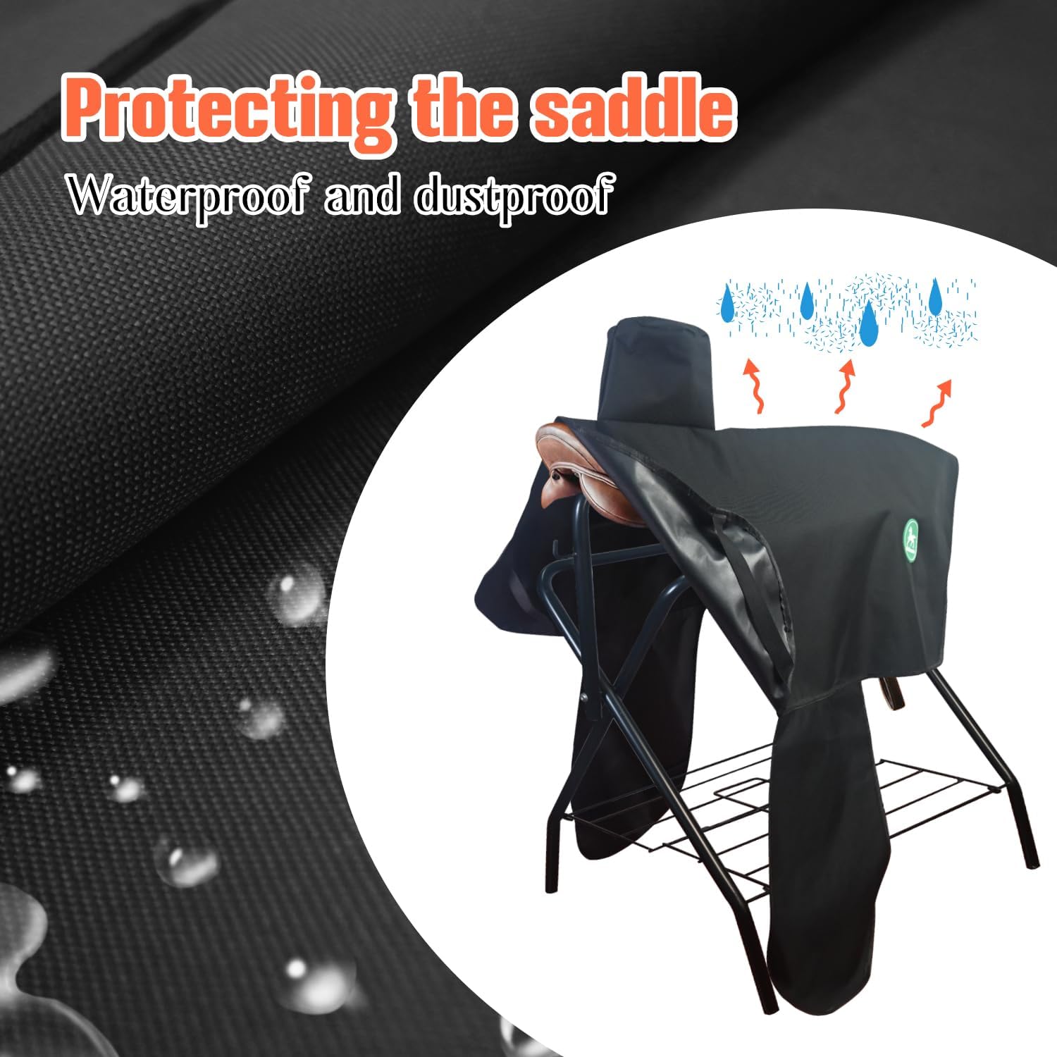 Western Saddle Cover with 6 Elastic Straps | Waterproof and Durable Oxford Fabric for Most Full-Size Western Saddles-Black
