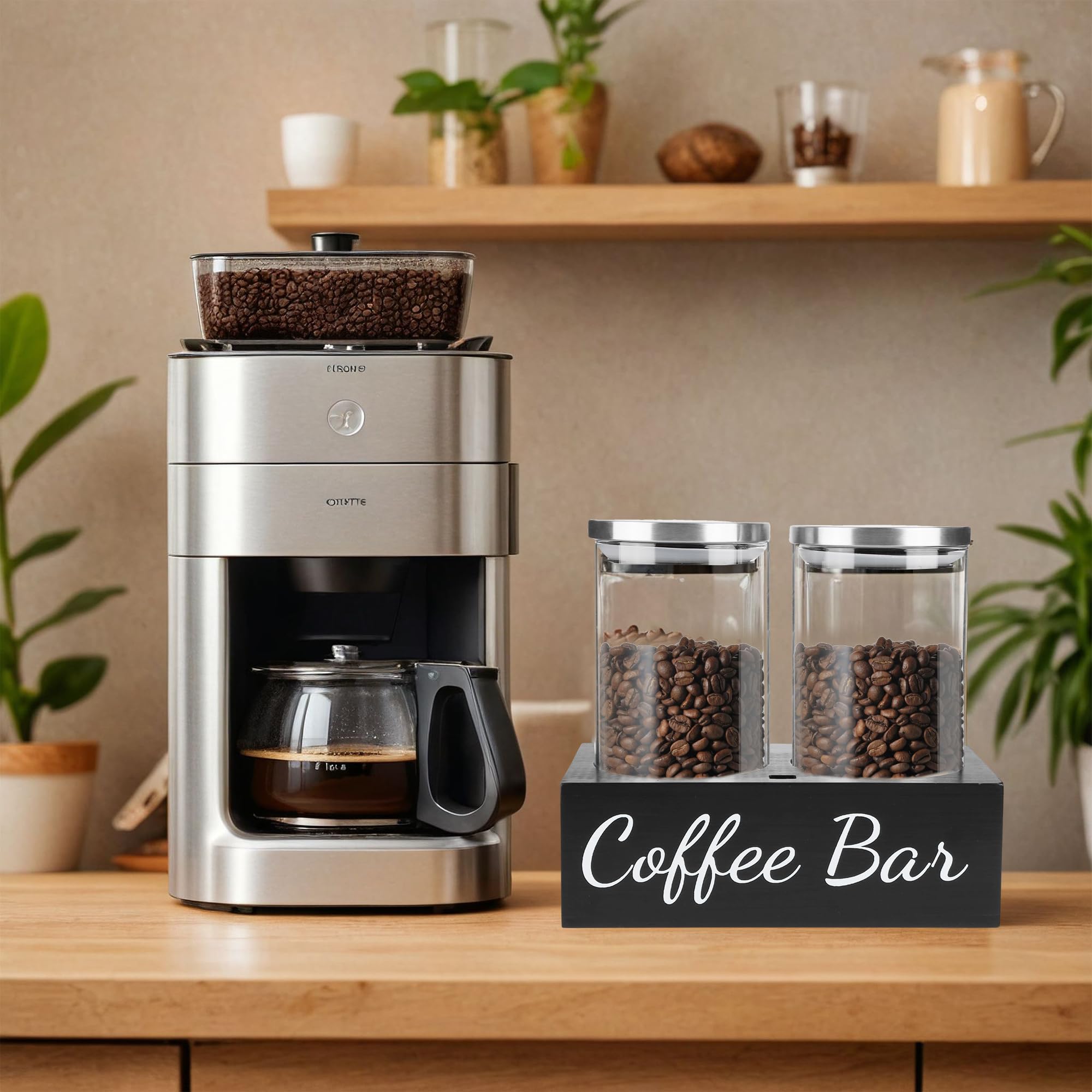 Luftdichtes Kaffeebohnen-Behälter-Set, Glas-Kaffeedosen mit Schaufel und Ablage, klare gemahlene Kaffee-Vorratsdosen mit Deckel für Kaffeebar, Zucker, Tee, Nüsse und Küchenarbeitsplatte, 2 ×