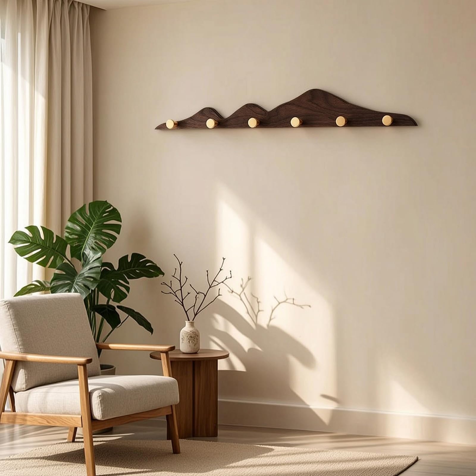 Appendiabiti in Legno con Ganci in Ottone Resistente Appendiabiti da Parete con 6 Ganci Attaccapanni per Corridoio, Style to 1