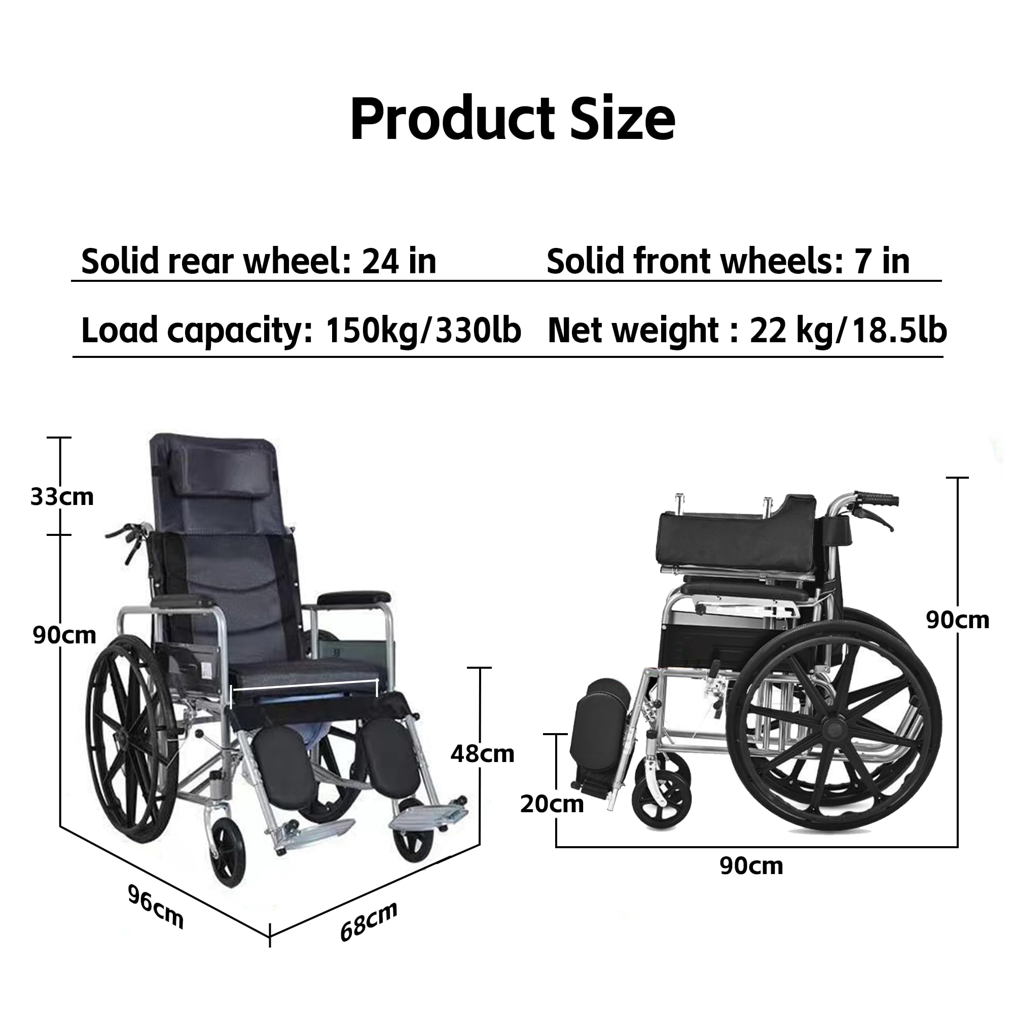 Silla de ruedas plegable, ligera, con reposapiés y reposabrazos extraíbles, apta para adultos, bariátricos y discapacitados
