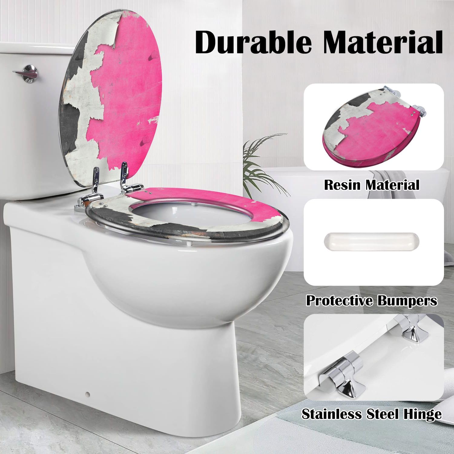 Asiento de inodoro alargado con cierre suave para baños domésticos.