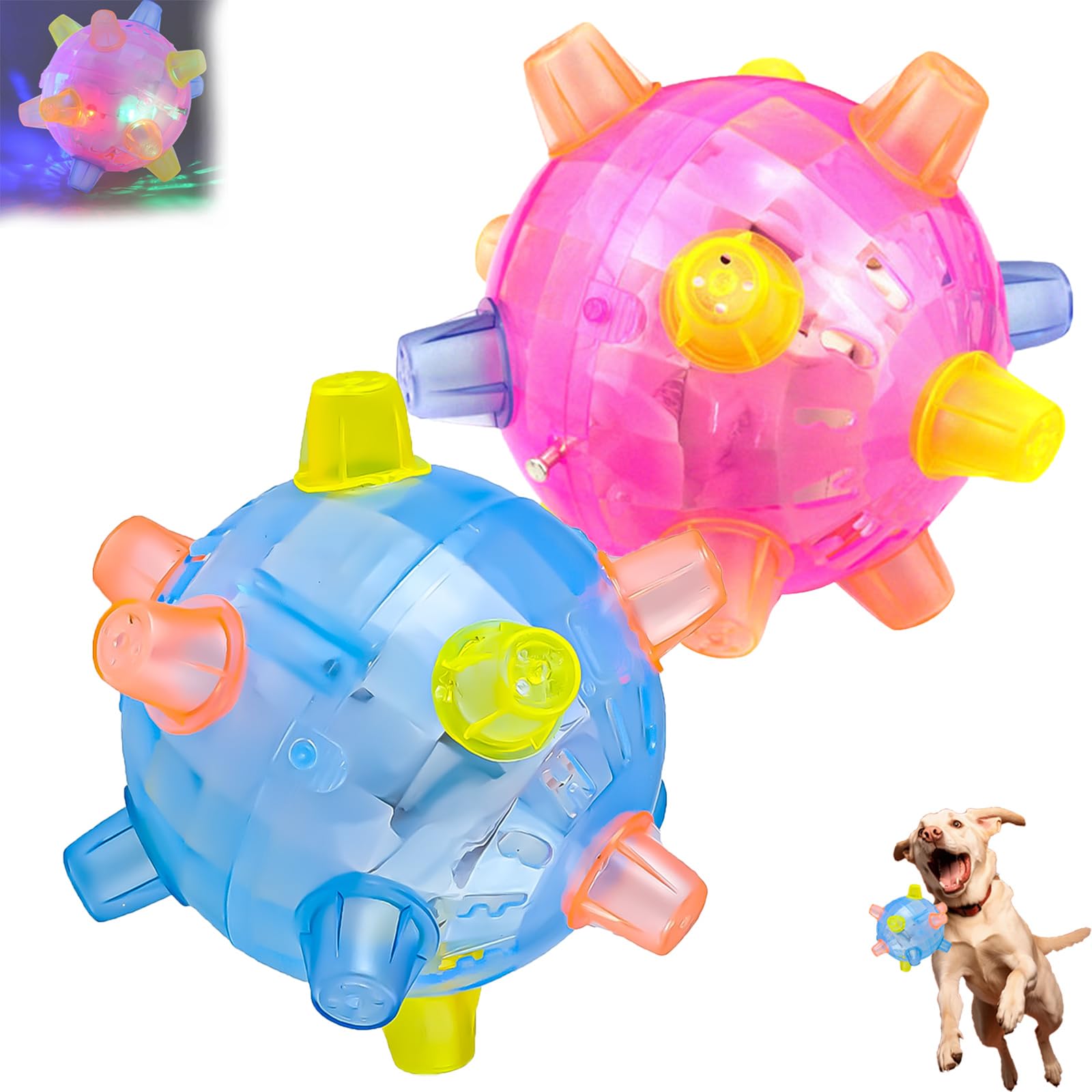 LLELEMAMO Jumping Activation Ball for Dogs, 2025 New Colorful Jumping Activation Bouncing Ball for Dogs with Light and Music, Interactive Vibrating Dog Ball Toys to Keep Them Busy Pet Toys (Mix*2)