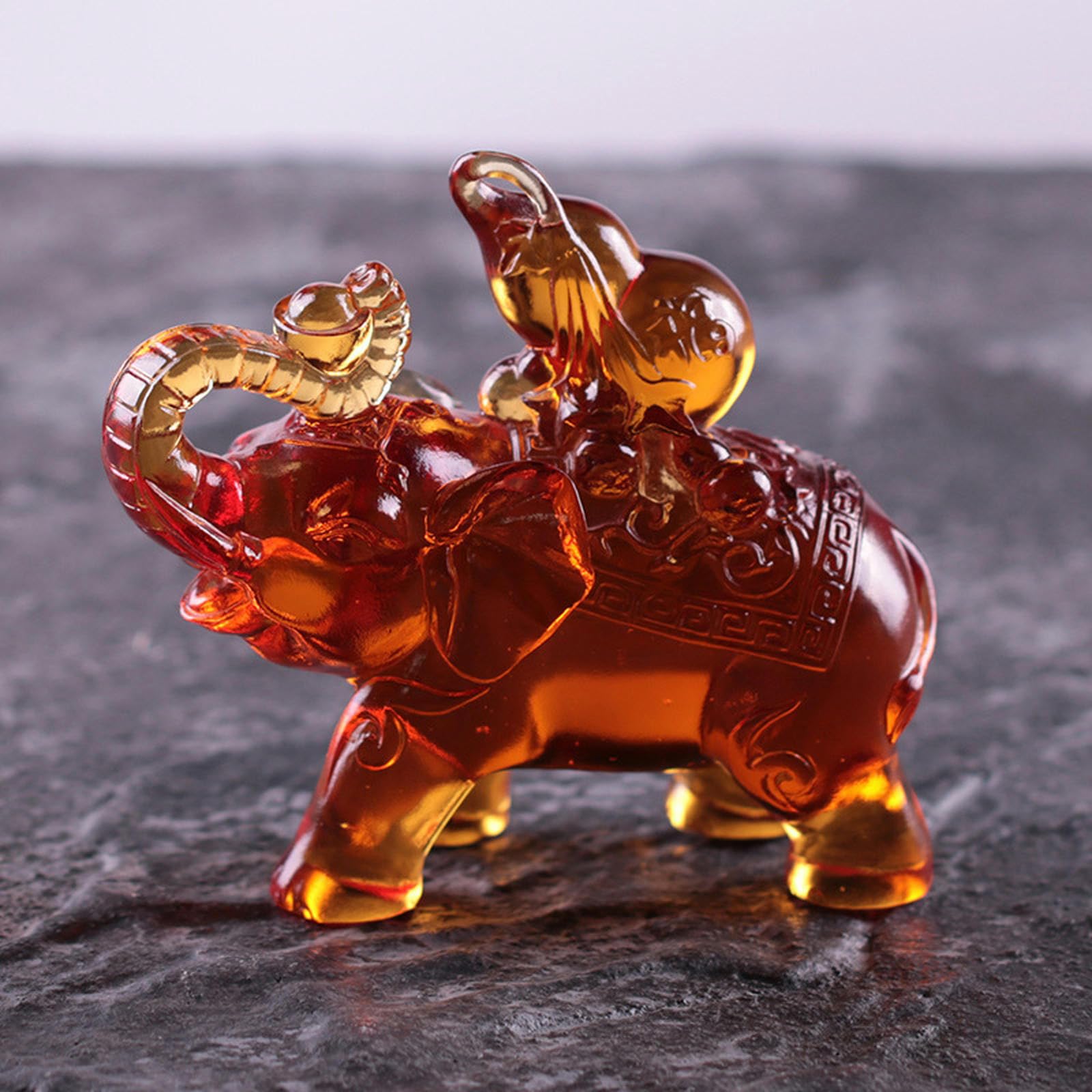 Elefante in cristallo di vetro, portafortuna, elefante, decorazione, mobili, artigianato, casa di buon auspicio, regalo per trasloco della casa, elefante con retro singolo in ambra
