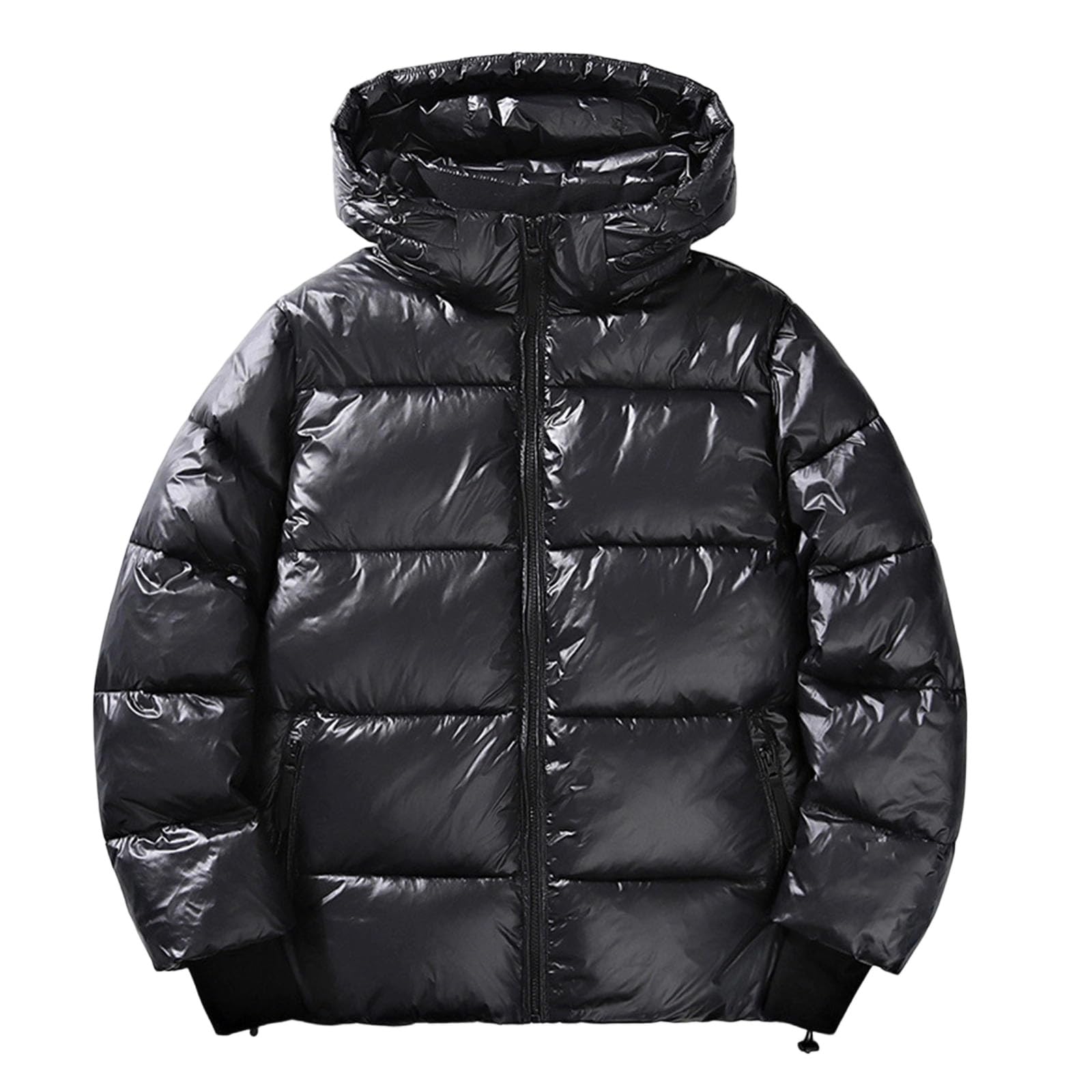Giacca trapuntata Glossy da uomo, tinta unita, spessa giacca termica, giacca a buffer, vestibilità rilassata, giacca trapuntata per attività all'aria aperta, calda, giacca invernale leggera
