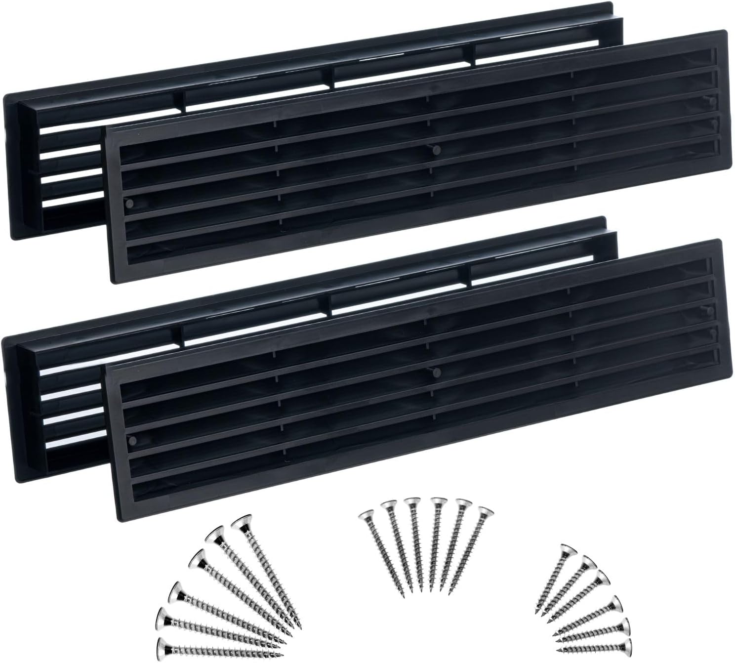 2pcs, Black Door Vent Cover 17.7x3.6 inch with Screws - Plastic Ventilation Grill - Door Vents for Interior Doors Two Sided - Door Louver Vent - Door Return Air Vent with Screws, by Steinberg14