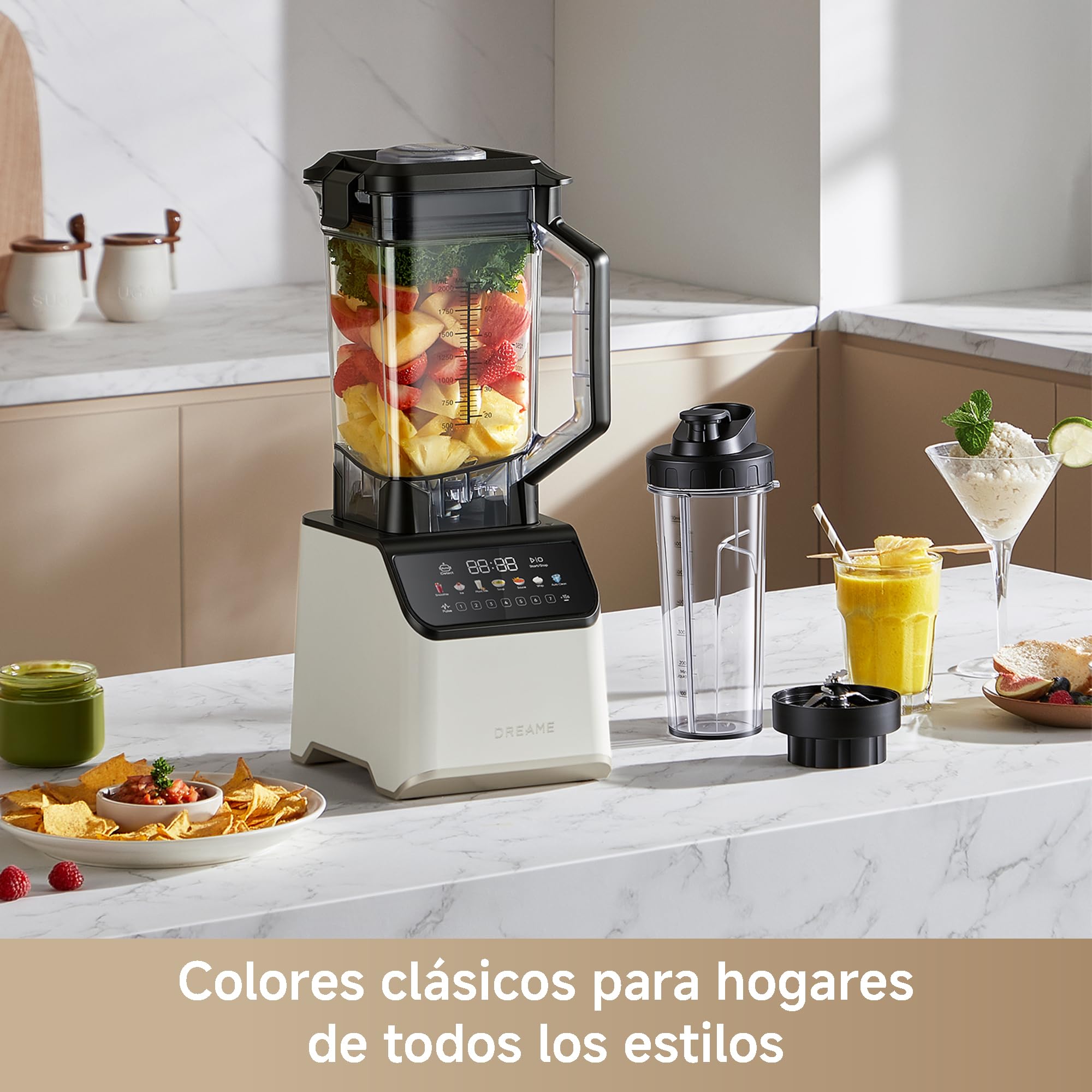 DREAME BlendLogic Blanco, Batidora de Vaso, Tecnología IDetect | 2 Vasos de Tritán (2,0 L + 700 ml), Potente Motor de 2000 W, 9 Programas Inteligentes, Programa de Autolimpieza