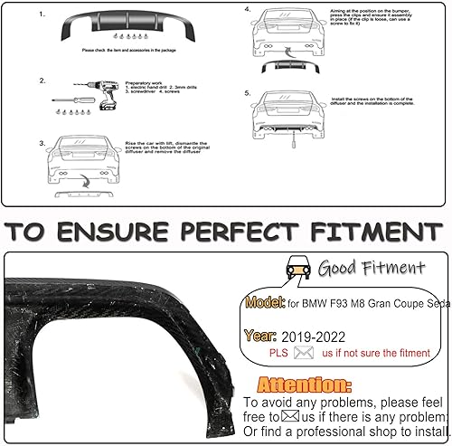 Miniatura 6 de MCARCAR KIT Difusor de parachoques trasero de fibra de carbono seco para BMW F93 M8 Gran Coupe Sedan 4 puertas 2019-2022 Auto Lower Bumper Lip