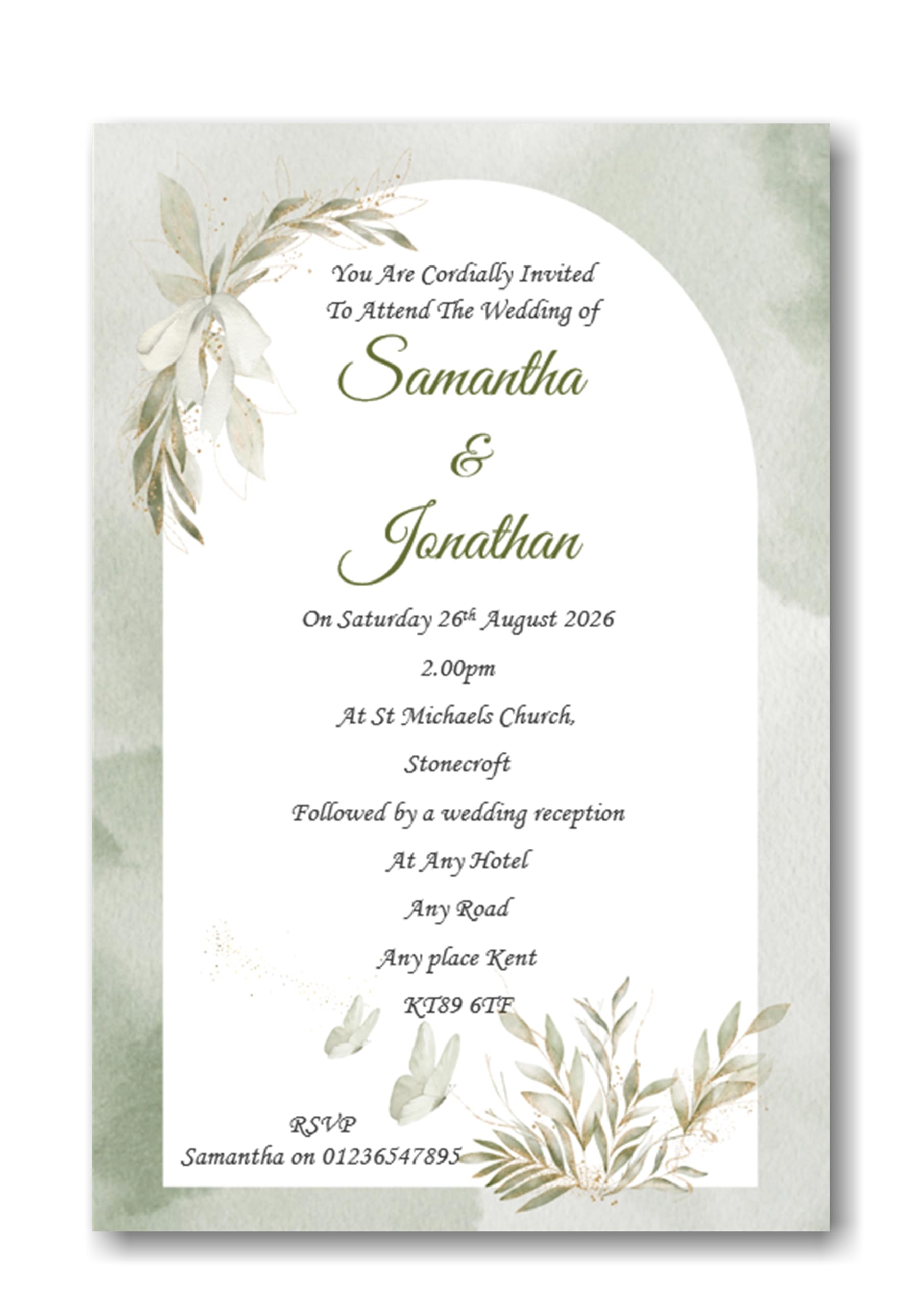 Bespoke Candy Delights Beautiful Personalised Olive Green Wedding Invites - Invitations With Envelopes WD82 (90)