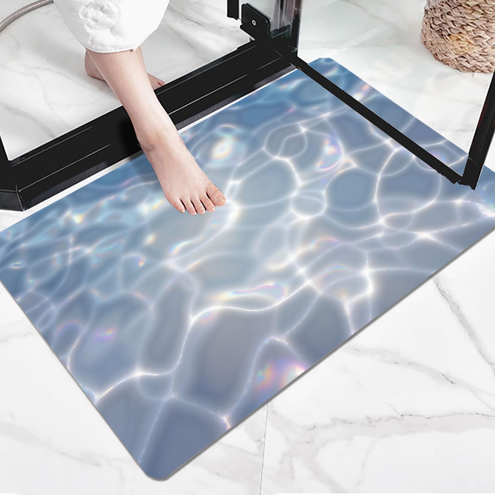 Alfombra Pequeña Entrada Casa Gris Azulado Antideslizante Lavables En Lavadora Tapetes 40X60 Cm Habitacion Baño Cocina Exterior Tapete Ondulaciones Sombras Luz De La Superficie Agua Pelo Corto Carpete
