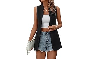 Women's Casual Plain Solid Sleeveless Open Front Vest Blazer