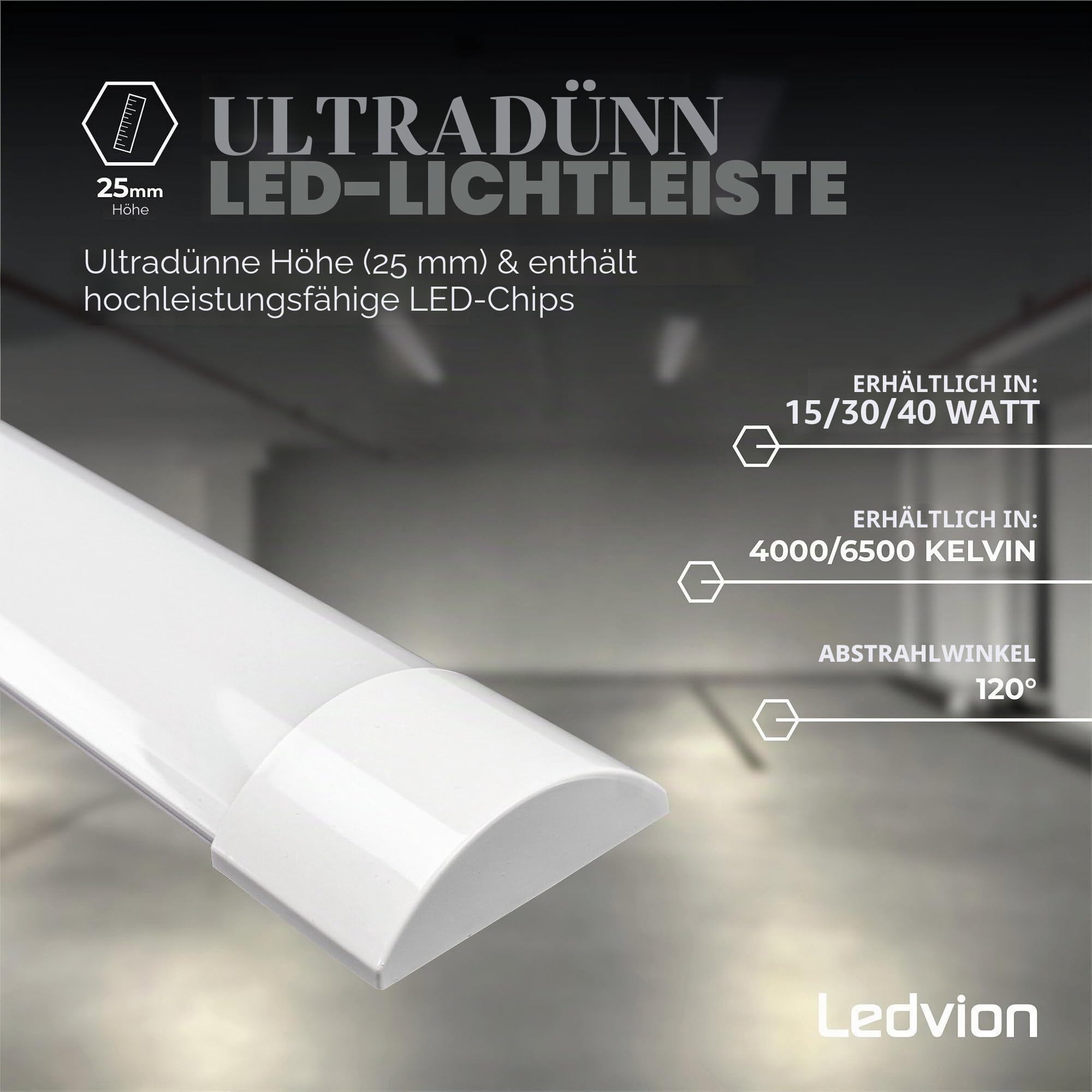 Ledvion - 5er-pack LED Batten T8 Tube 150cm (40W, 6500K, 6000L), Leuchtstreifen, LED-Leuchtstoffröhre Flicker-Free, Deckenleuchten Garage Beleuchtung
