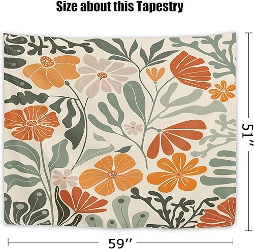 Miniatura 38 de Yookeb Tapiz negro de flores de Matisse de 59 pulgadas de ancho por 51 pulgadas de alto, para colgar en la pared, hojas abstractas, vintage, arte