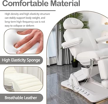 Electric Massage Table - Lash Bed Includes All-White Finish,Warm Light Base, Beauty Bed with One-Button Lifting, for Beauty Salon, Tattoo Shop(White)