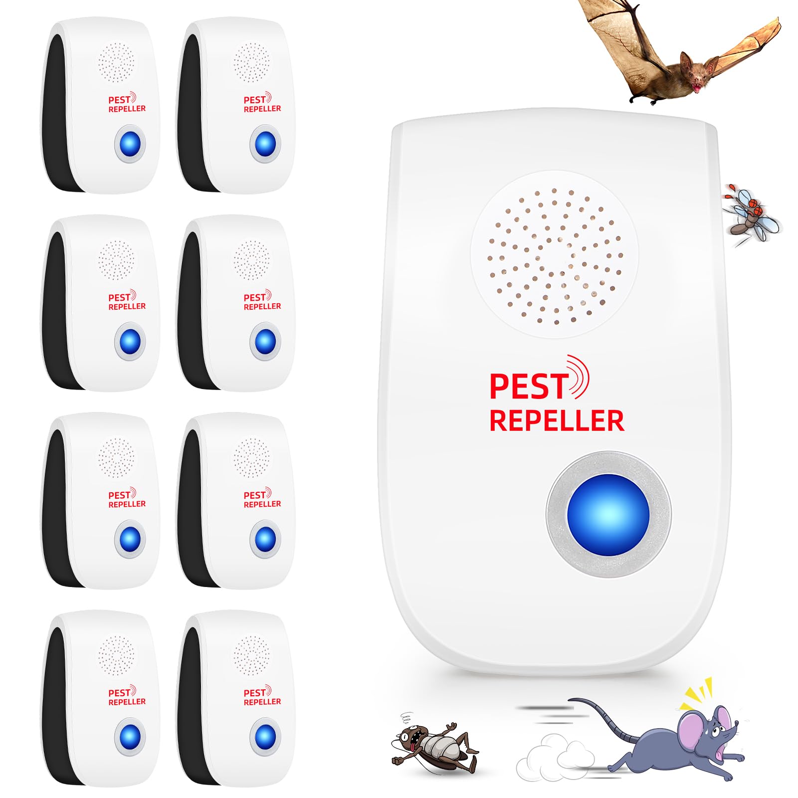 Repelente ultrasónico de control de plagas mejorado 2026, paquete de 8, repelente de ratones para interiores, repelente de insectos y roedores, enchufe ultrasónico para cucarachas, ratones, ratas
