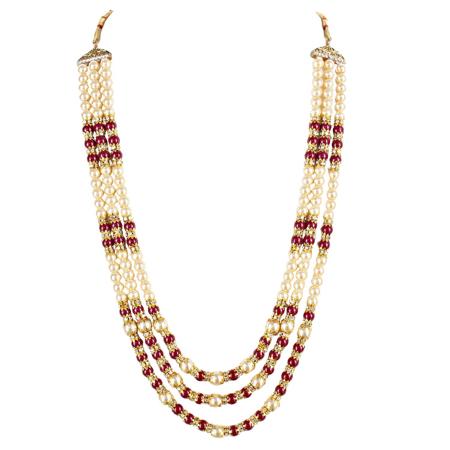 Lucky Jewellery Designer Wedding Multi Strand Gold and Maroon Color Dulha Har Layered Pearl Maharaja Haar Groom Necklace Set for Men (580-M6DM-1011-LCT-M) (B07XPCZZDV) Amazon Price History, Amazon Price Tracker