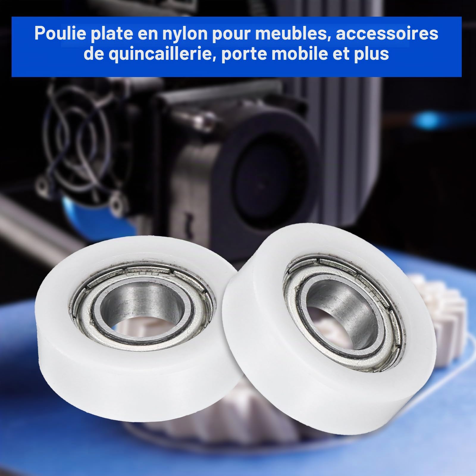 QUARKZMAN 4Pcs Roulement à Billes Guide 8 x 22 x 7mm Double Blindé Roulements à Rouleaux POM, Poulie Plate pour Meubles, Accessoires de Quincaillerie, Blanc