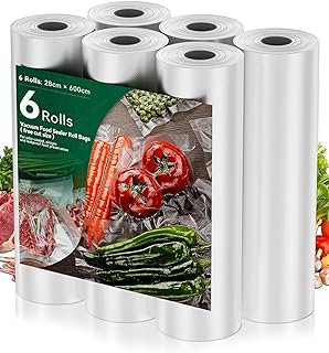 Vacuum Food Sealer Roll Bags 28CMx6M 6 Pack AUSELECT Vacuum Seal Bags, Seal Storage Heat Commercial Grade Bag Rolls Compat...