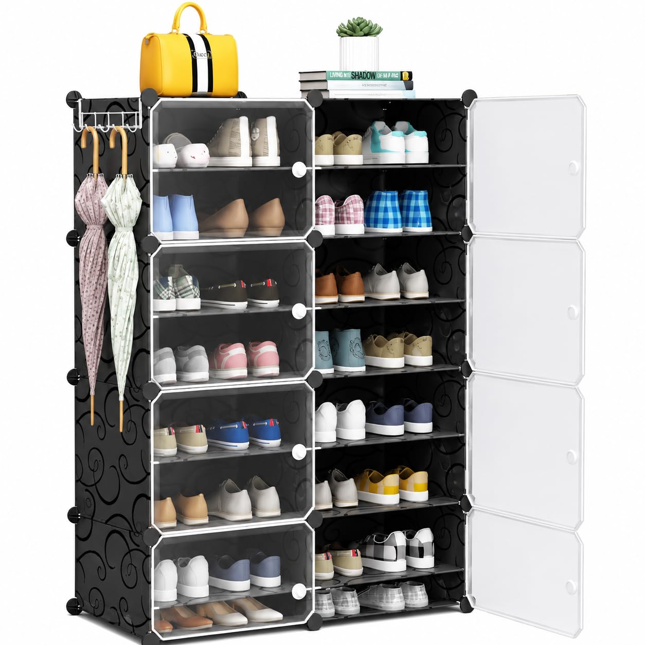 8 Cube DIY Plastic Shoe Rack with Dust Proof Doors | Multi-Layer Adjustable Shoe Storage Organizer for Home & Bedroom | Space Saving Cabinet for Heels, Slippers, Sandals & Boots | Black-image-17