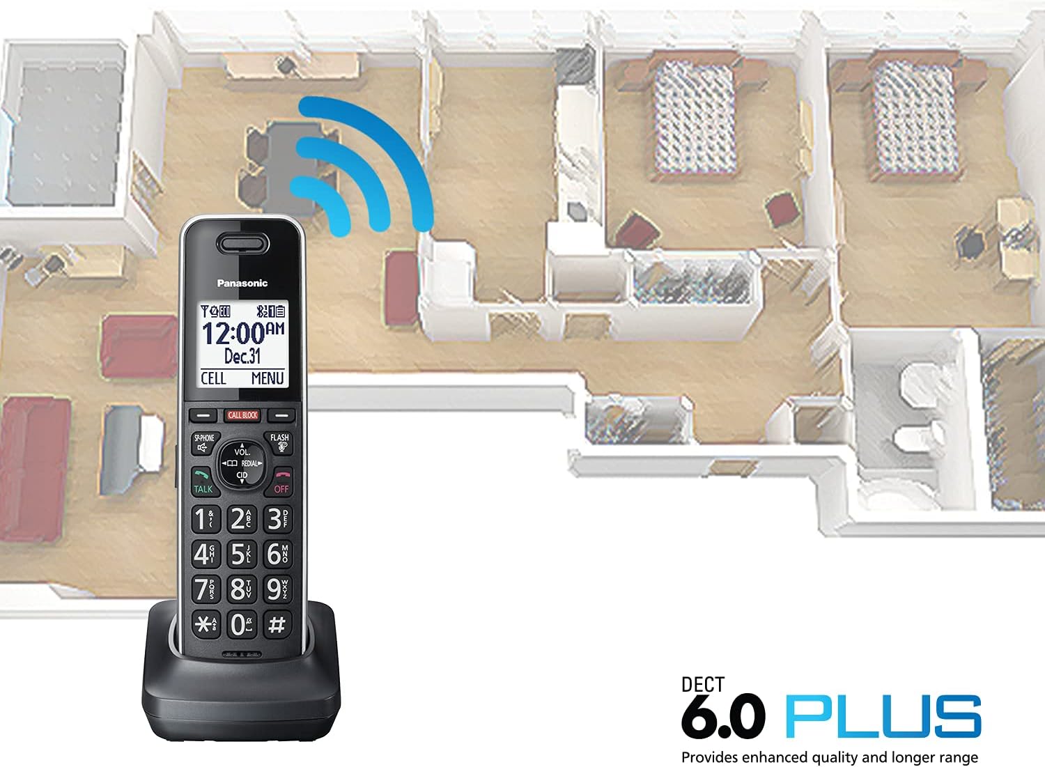 Panasonic Cordless Phone Extension Handset Accessory to Connect to Expandable Base Station - KX-TGFA88B (Black)