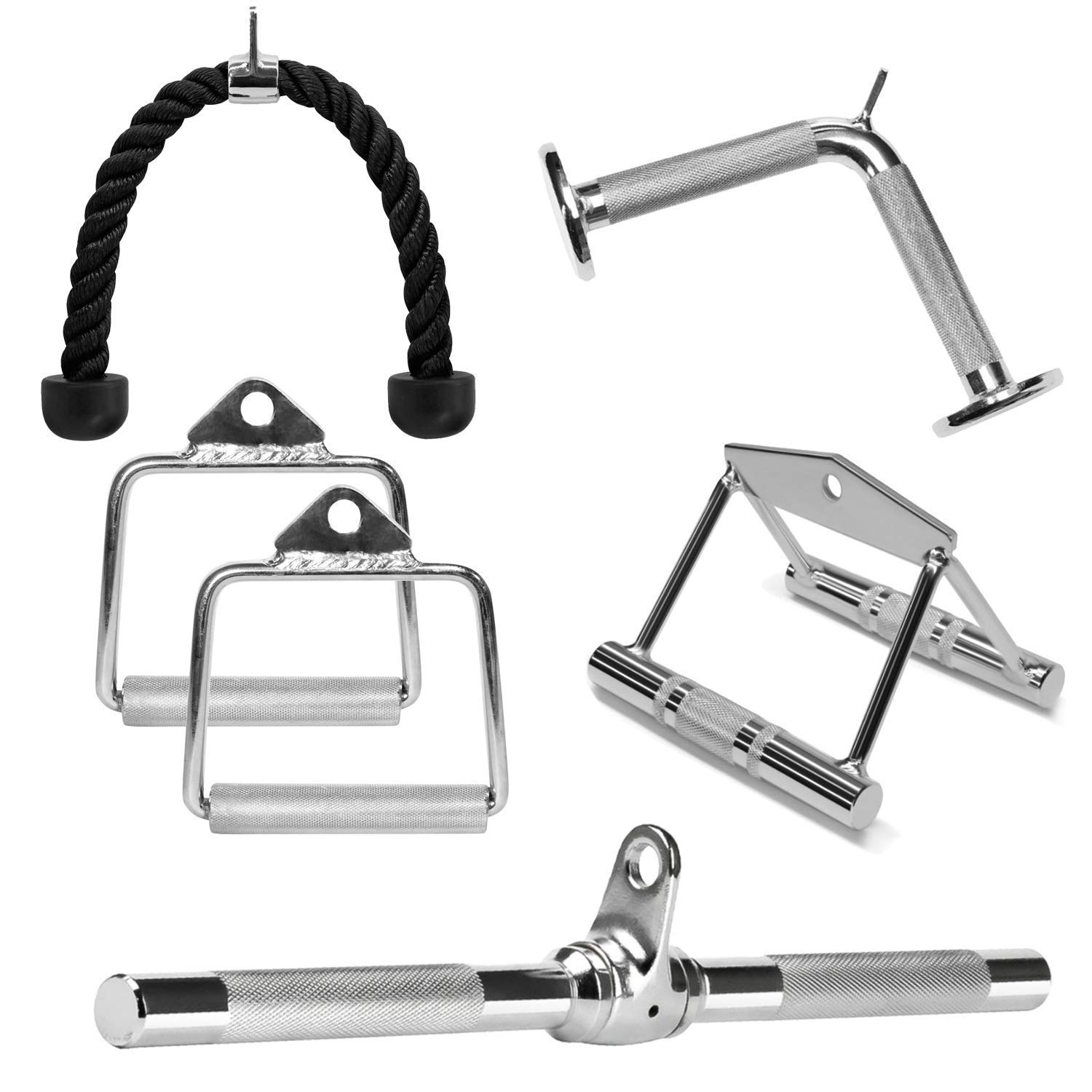 HR Sports & Fitness Cable Machine Attachment Combo : V Shaped Handle, Double D Handle, Straight Bar, D Handles Pair & Triceps Rope | Gym Machine with Textured Grip, Silver Chrome Finish (B0BB29B5WW) Amazon Price History, Amazon Price Tracker