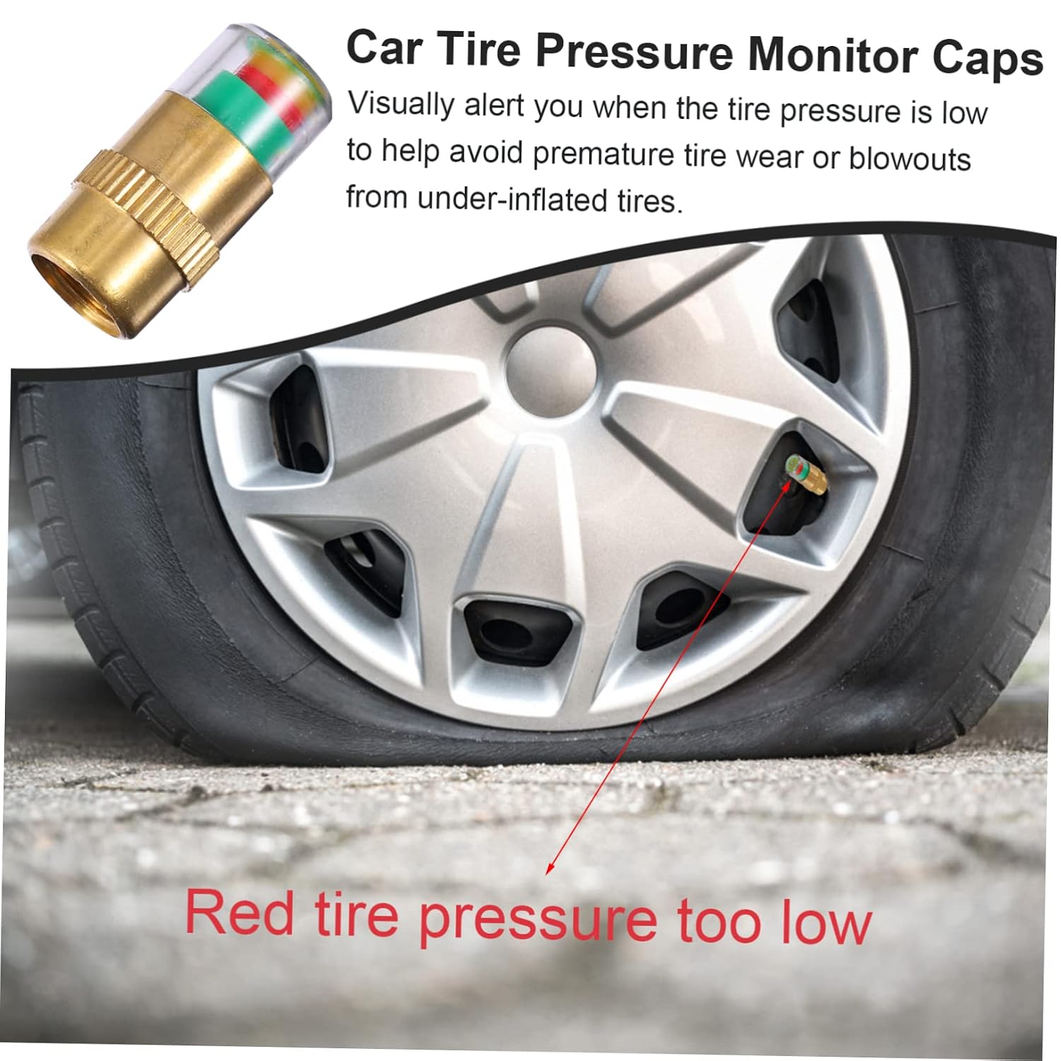 ULTECHNOVO 3 Sets Spare Tire Pressure Monitoring Device Black Tire Pressure Measuring Caps