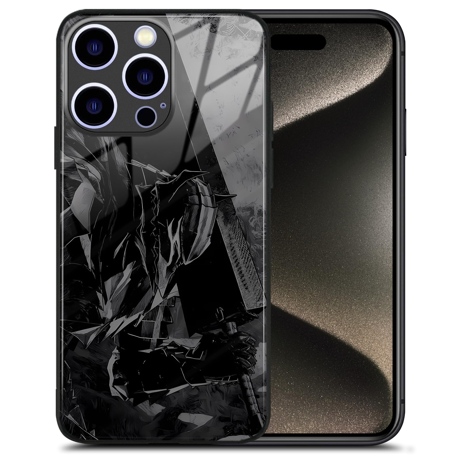 Guts Berserker Armor Originality Unique Manga Artwork Glass Phone Cover - Anime Art Black Glossy Silicone Case for iPhone 16