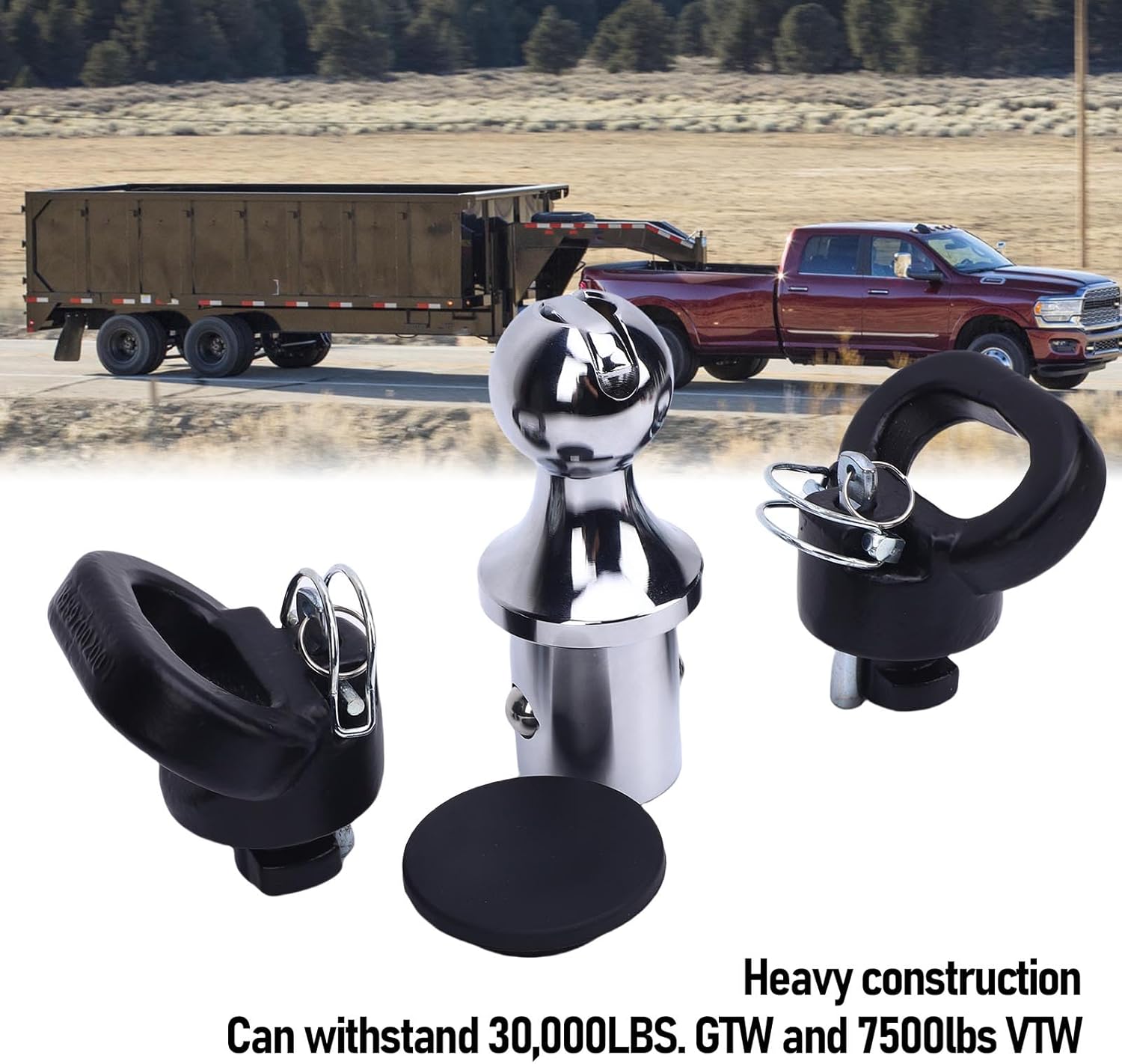 Qqmora Gooseneck Hitch Ball Kit 2 5/16 Inch Heavy Duty Towing Solution with Safety Chain Anchors for 2500 3500 2013 2025 Trucks Alloy Steel Chrome Plated 30000LBS