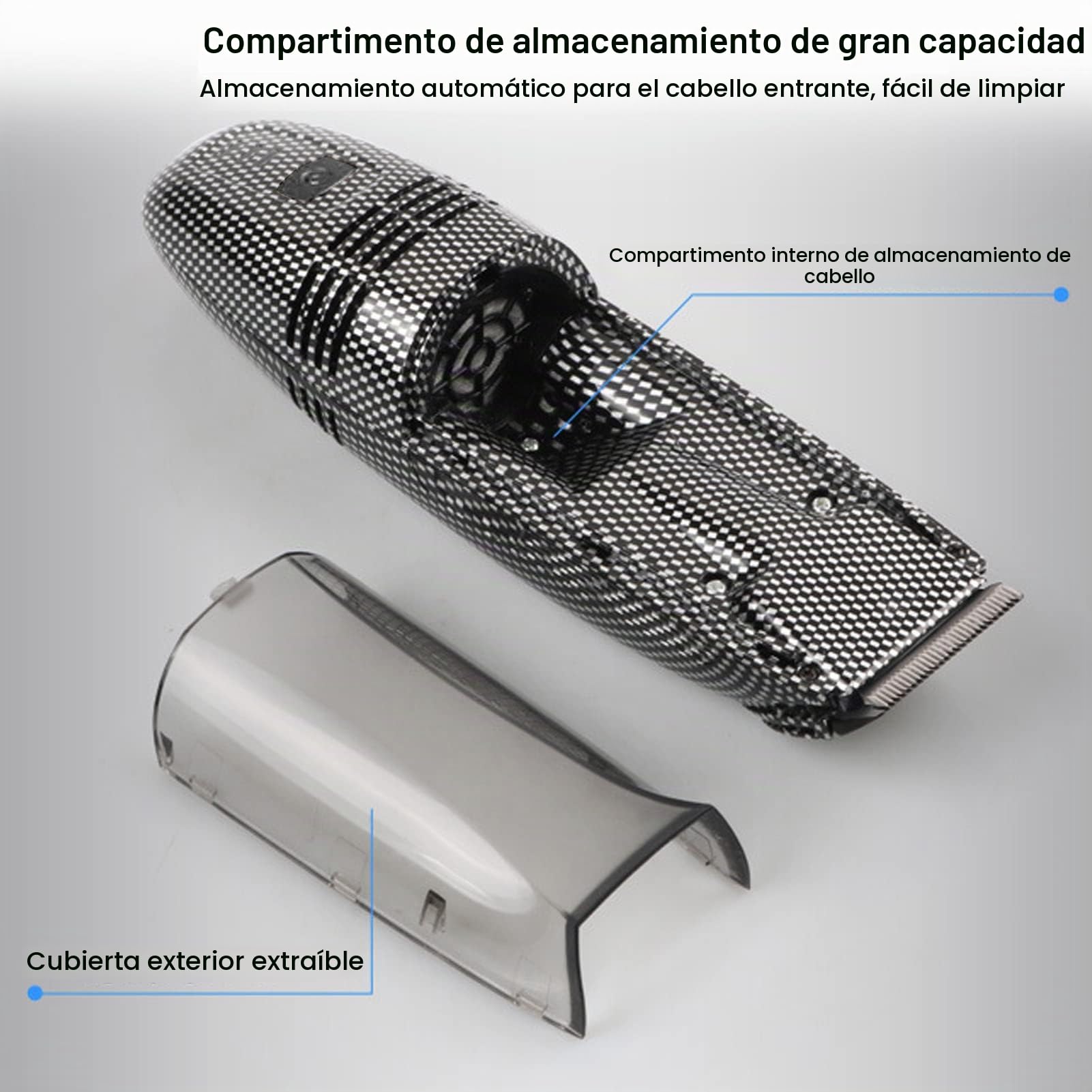 Cortapelos Eléctrico para Hombres, Cortapelos Profesional con Compartimento de Almacenamiento Amplio y de Succión Automática para Recogida de Cabellos
