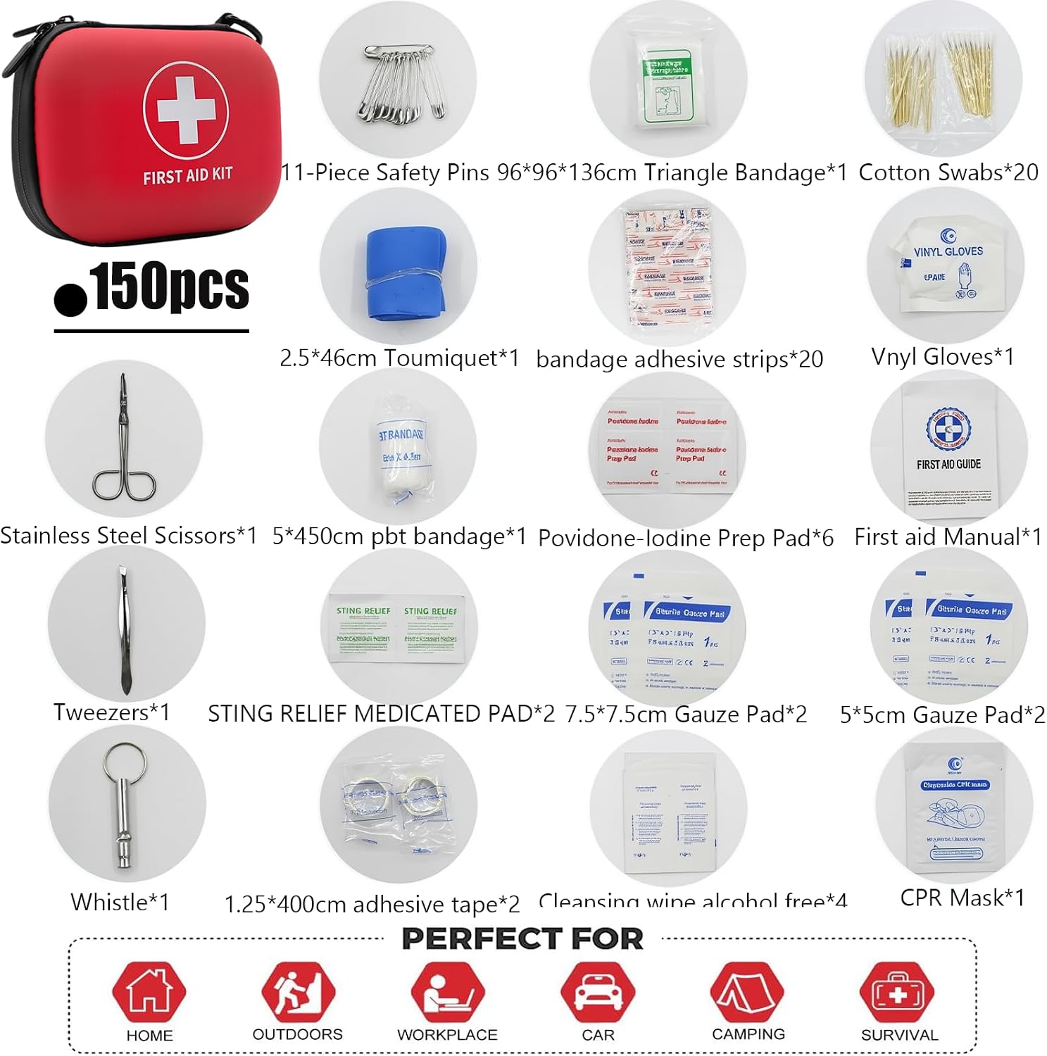 Mini First Aid Kit - 150 Piece Small Waterproof Hard First Aid Kits for Home, Car, Travel, Camping, Truck, Hiking, Sports, Office, Vehicle & Outdoor Emergencies- Small First Aid Kit (Red) (Red)