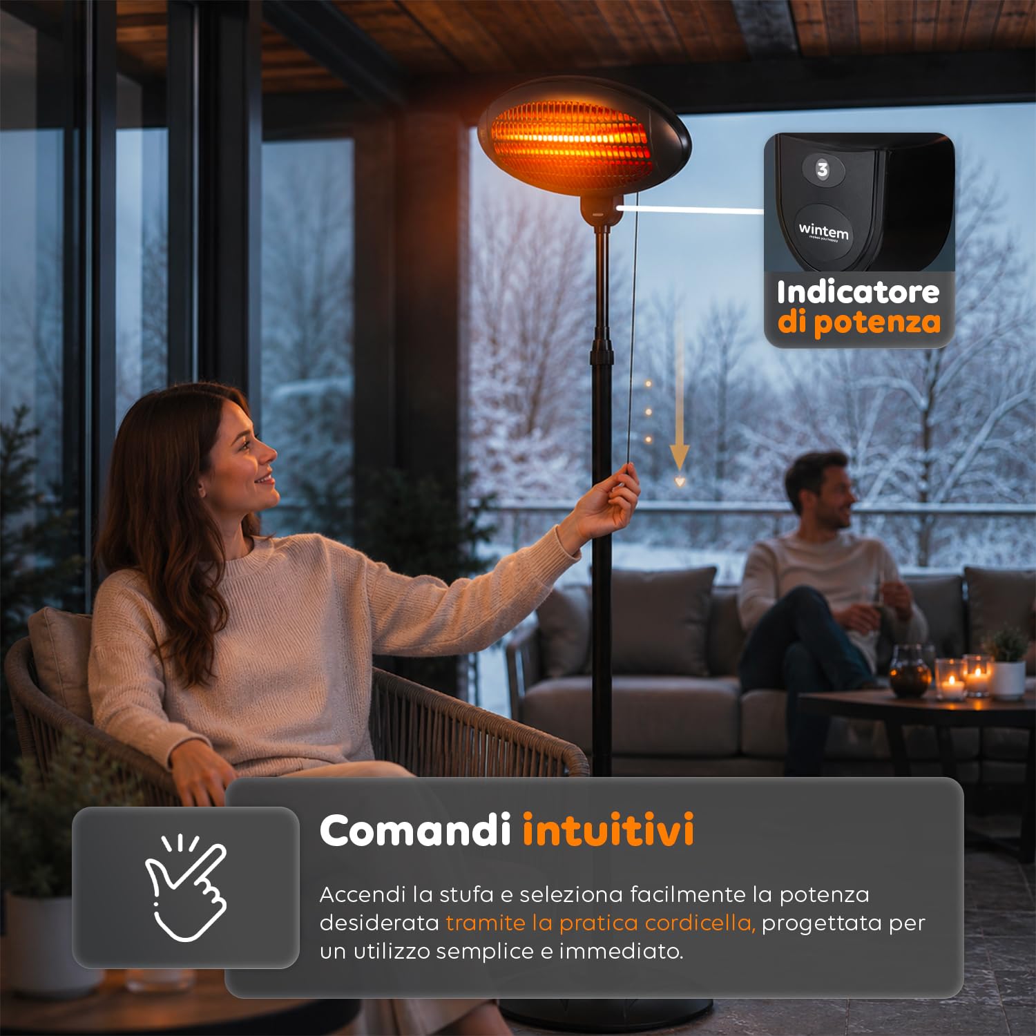 Avilia – Riscaldatore da Patio Verticale con 3 Livelli di Riscaldamento, Altezza Regolabile 130–200 cm, Testa Inclinabile a 45°, Riscaldamento Elettrico a Basso Consumo per Esterni