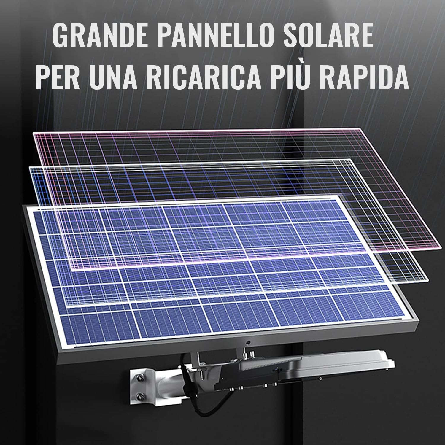 Generico Faretto a Led da 1000W Lampione Stradale con staffa e Pannello Solare Telecomando Luce Bianca Potente 858 LED SMD 6500K