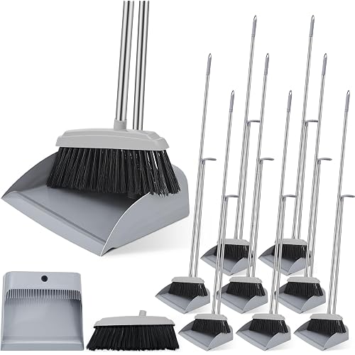 Tioncy 8 Set 16 Pcs Broom and Dustpan Set for Indoor Outdoor Floor Cleaning