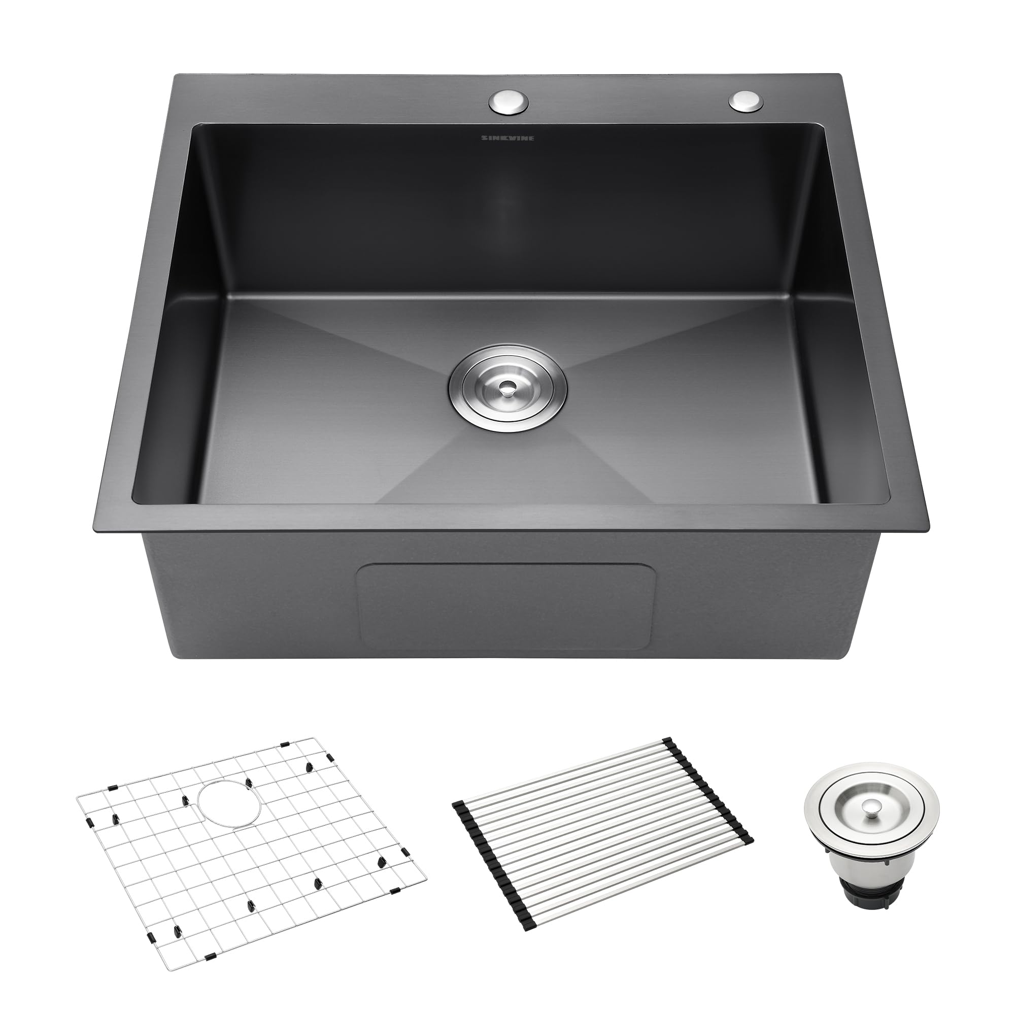 25 Inch Black Drop-In Laundry Sink, SINKVINE Stainless Steel Single Bowl