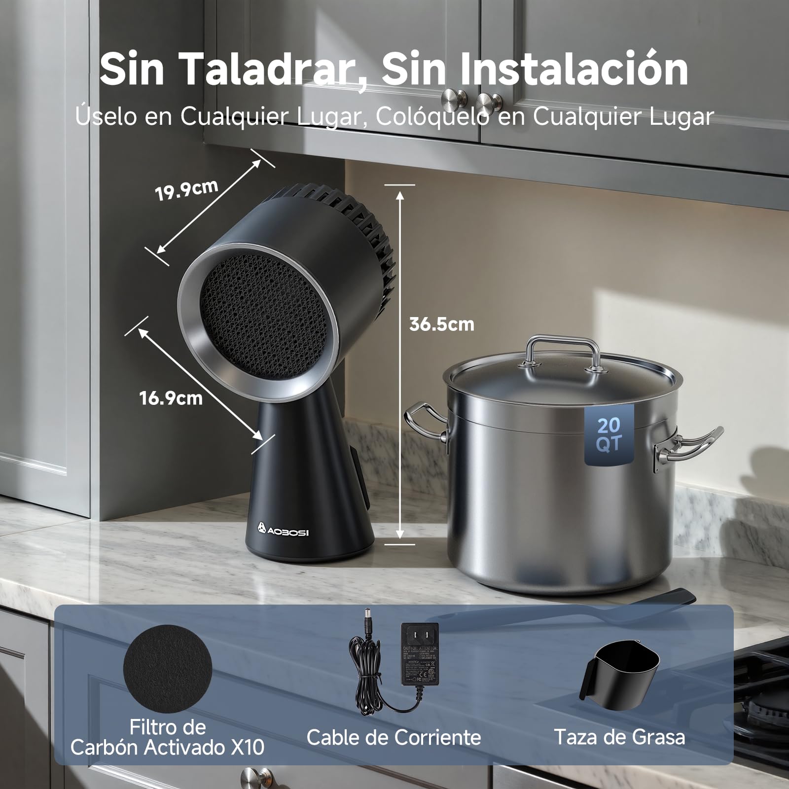 AAOBOSI Campana Extractora Movible, Mini Campana Extractora Con 3 Velocidades, Filtro Extraíble, Vaso Recogedor de Aceite, Extractor Cocina Portátil para Barbacoas,Cocina,Fondue,Camping,Caravanas