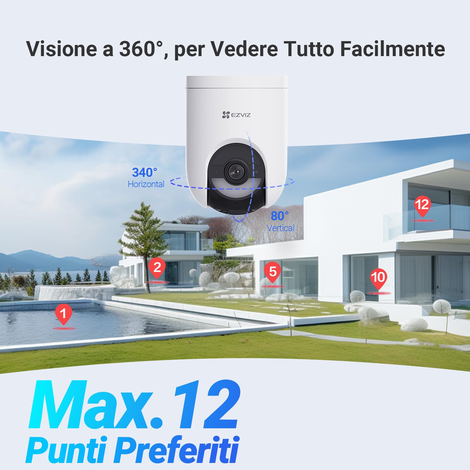 EZVIZ HB8 Lite 4G Telecamera Wi-Fi Esterno Senza Fili con Pannello Solare, Risoluzione 2K+, Scheda SIM Inclusa, Connettività 4G LTE & Wi-Fi 6, Modalità AOV, Rilevamento Umano/Veicoli, PTZ 360°