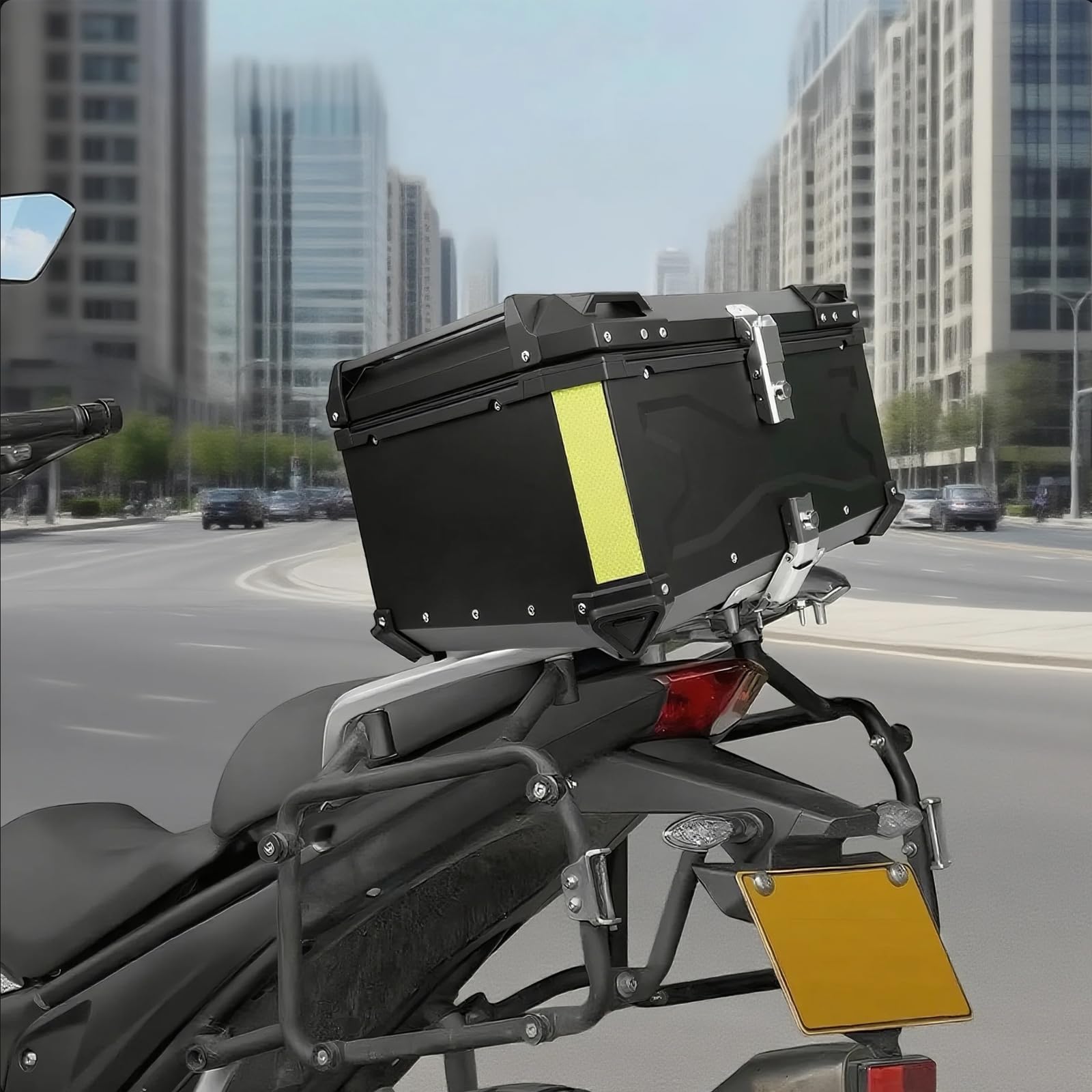 65L Motorcycle Top Case, Aluminum Luggage Box with Lock & 4 Keys, Universal Black Tail Trunk with Baseplate Waterproof, Tail Box with Security Lock for Most Frames - 2