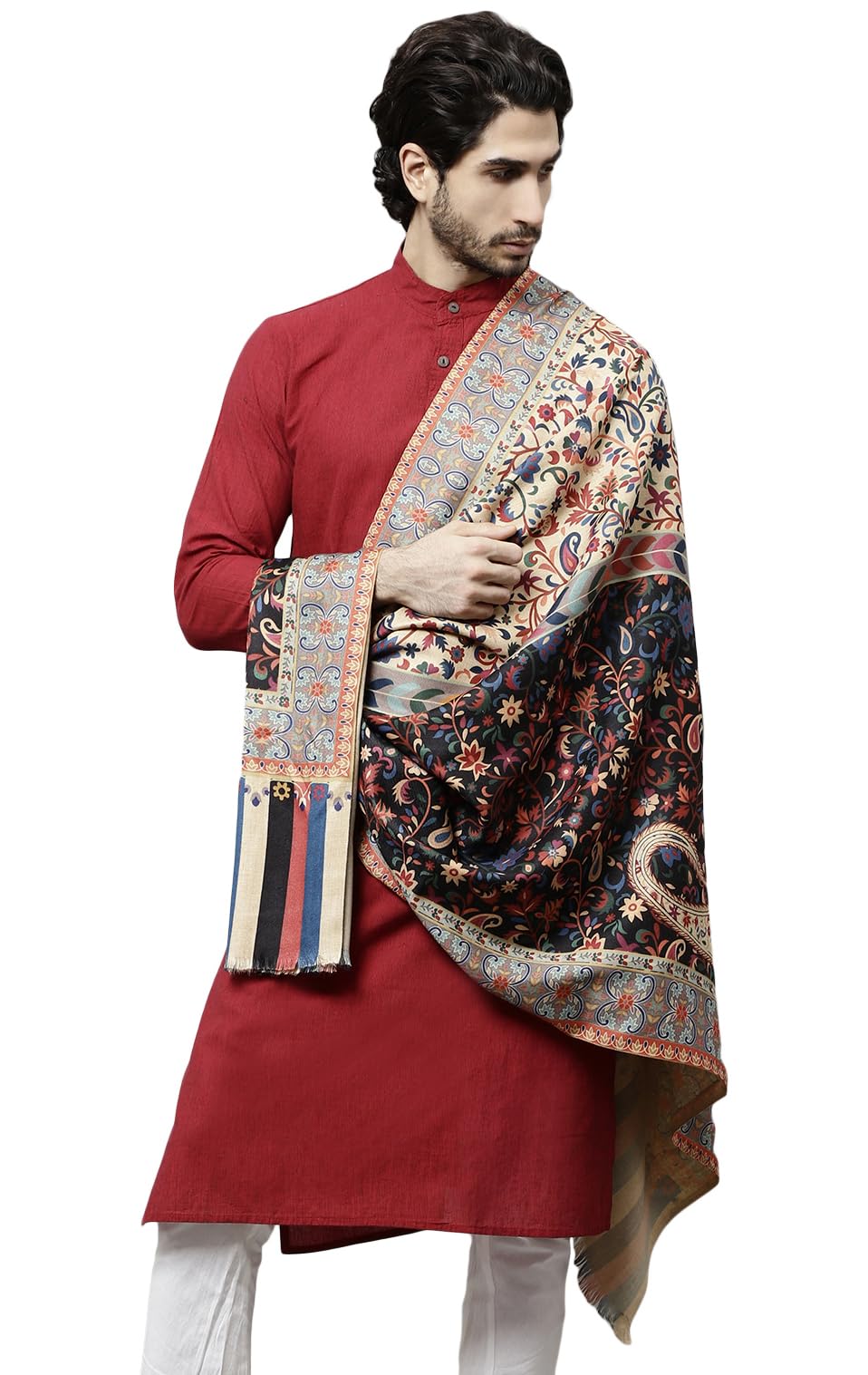 Men's Acro Wool Blend Digital Print Design Woven Wraps, Stoles, Unisex Shawls, 100cm x 200cm