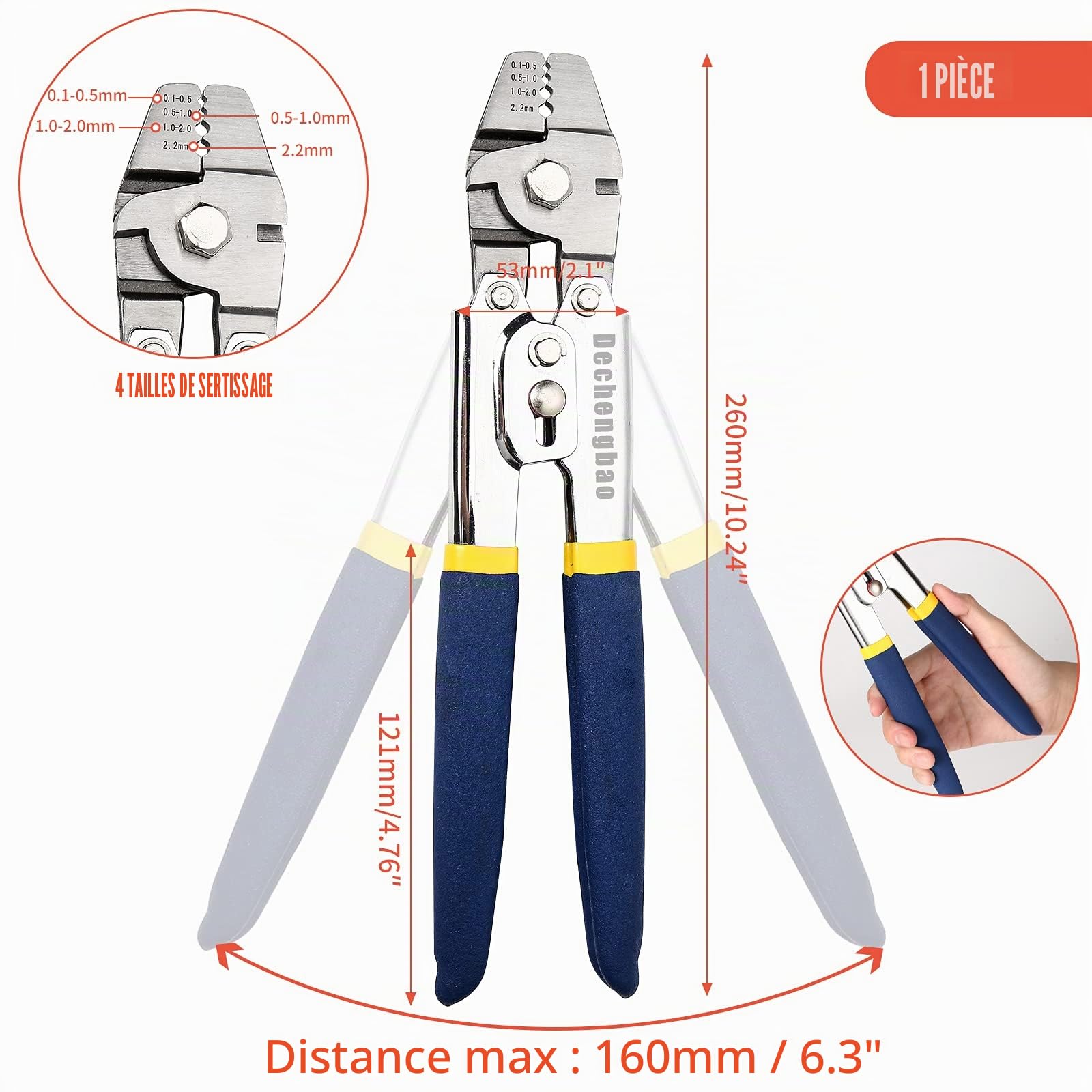 Sertisseur de câble métallique pour sertir les lignes de pêche jusqu'à des outils de sertissage de 2,2 mm, outil de sertissage de câble métallique en acier inoxydable Dechengbao Heavy Duty