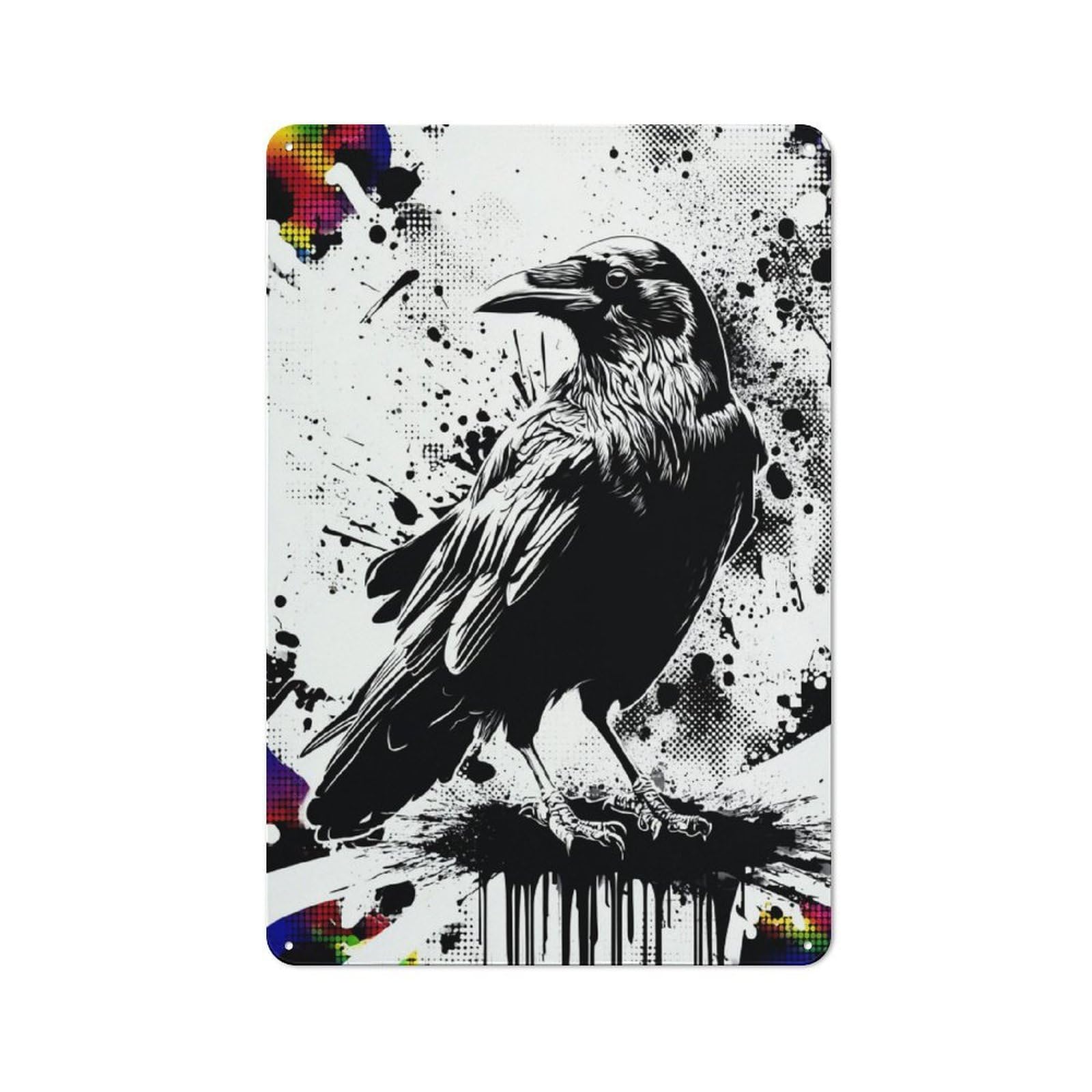 Junmoney Urban Raven Urban Art Series -1 Metal Sign 30X20cm, Vintage Bar Wall Plaque For Diner, Restaurant, Shed Or Kitchen