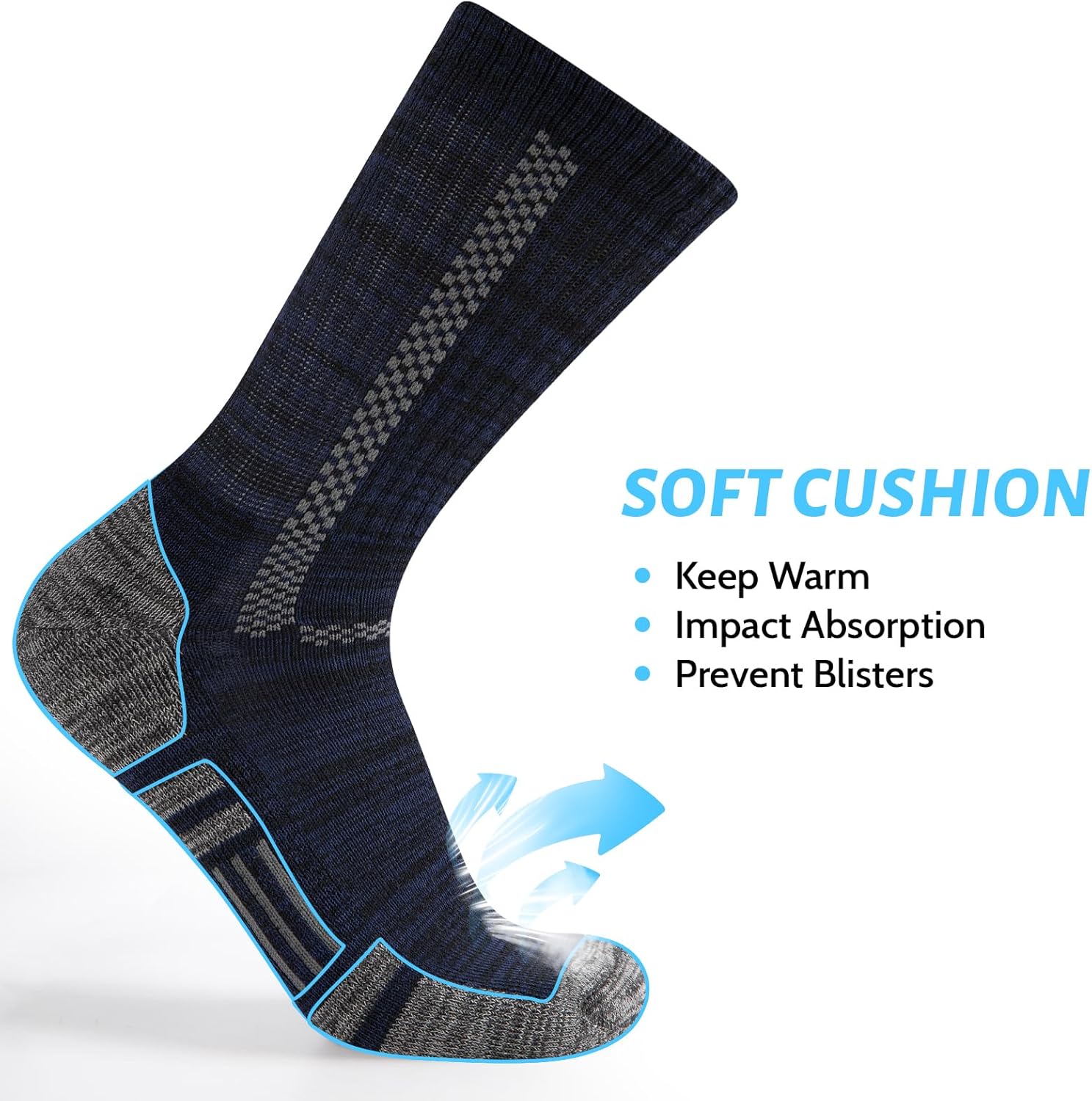 Heatuff Mens Cushion Crew Socks Athletic Work Moisture Wicking Boot Socks for Sports Running Hiking 5 Pairs - Image 3