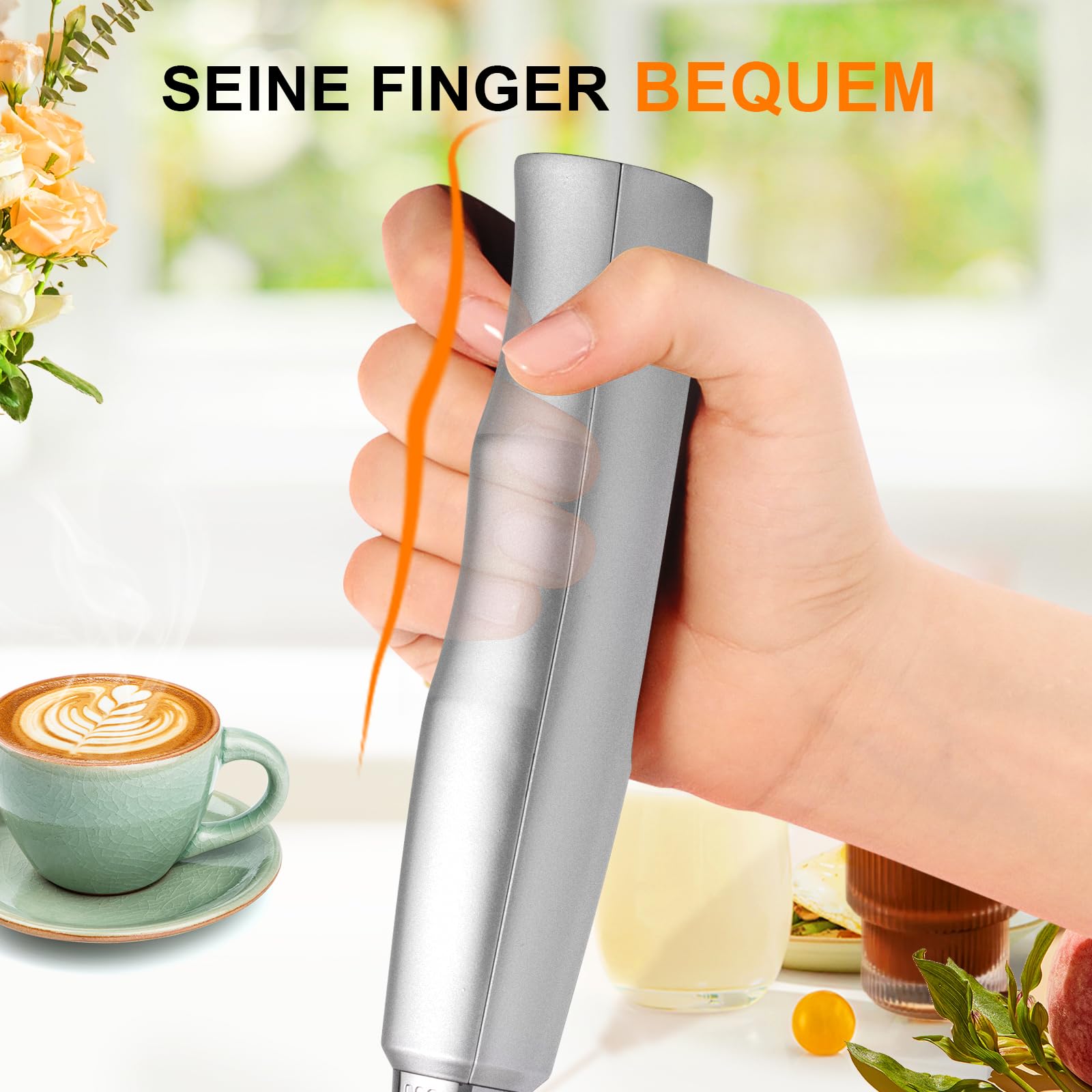 YUSWKO Milchaufschäumer Stab für Kaffee, Usb Wiederaufladbarer Aufschäumer, 3 Schneebesen-Köpfe 3 Geschwindigkeiten, Milchaufschäumer Elektrisch für Milchkaffee, Cappuccino, Getränkepulver