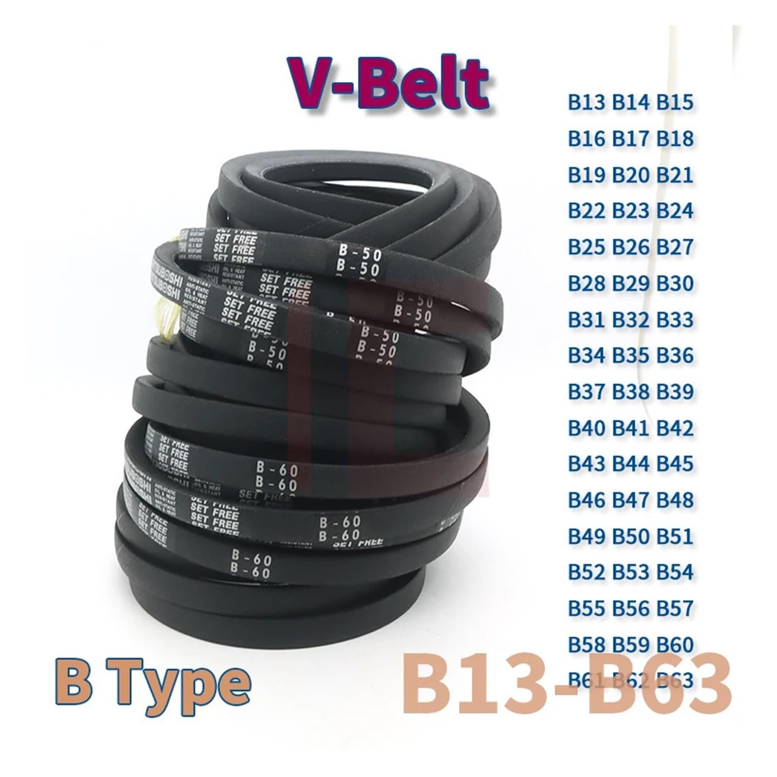 Pasek klinowy typu B Pas B39 do B63 Trójkąt do samochodowych maszyn rolniczych V Gumowy napęd(B41,5pcs)